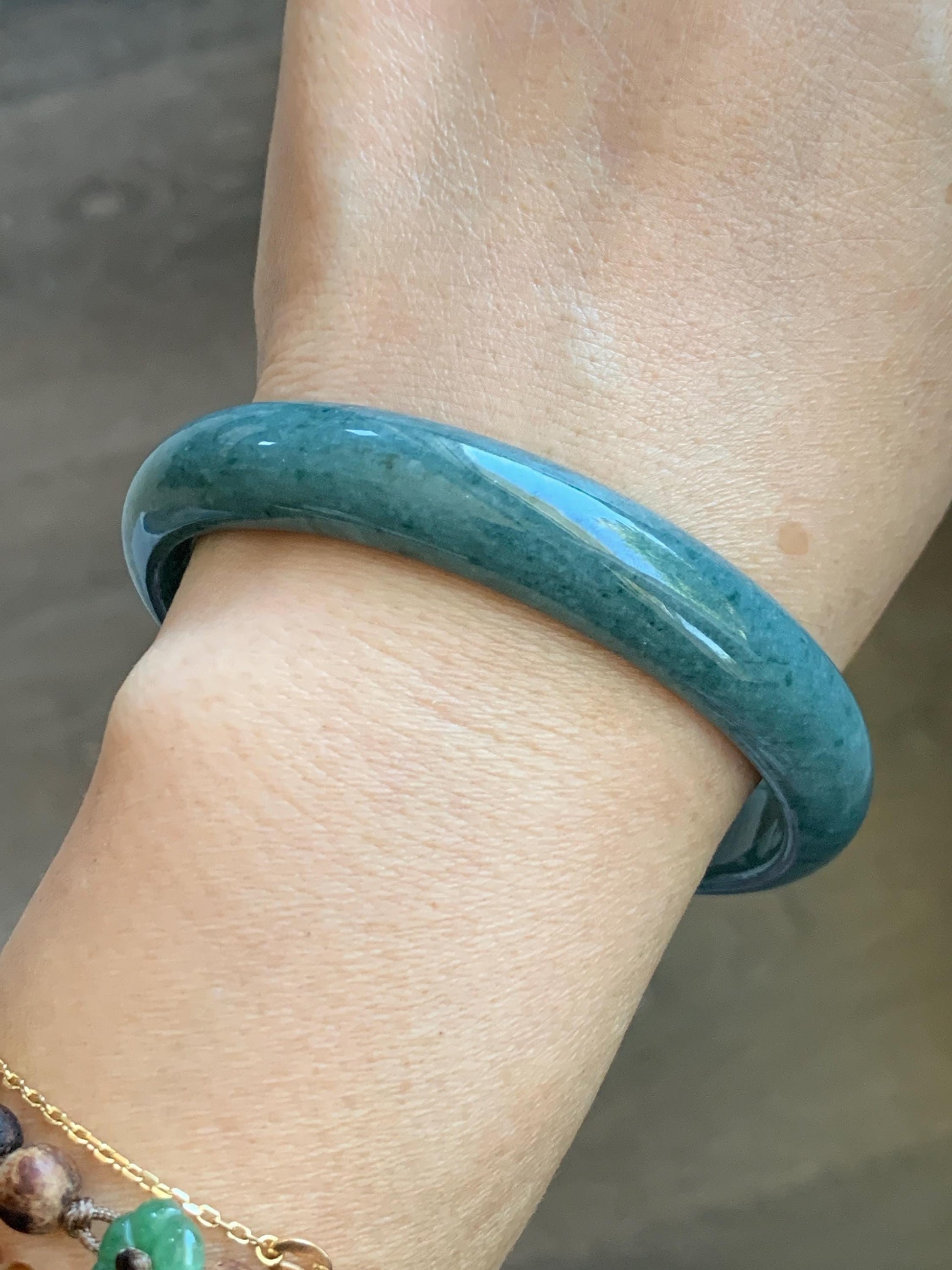 Certified Natural Grade A Guatemalan Icy Translucent Dusty Blue Jade Jadeite Wide Bangle Bracelet 60.75mm 7.51" 43.52g 天然危蓝糯种翡翠正圈手镯 1236
