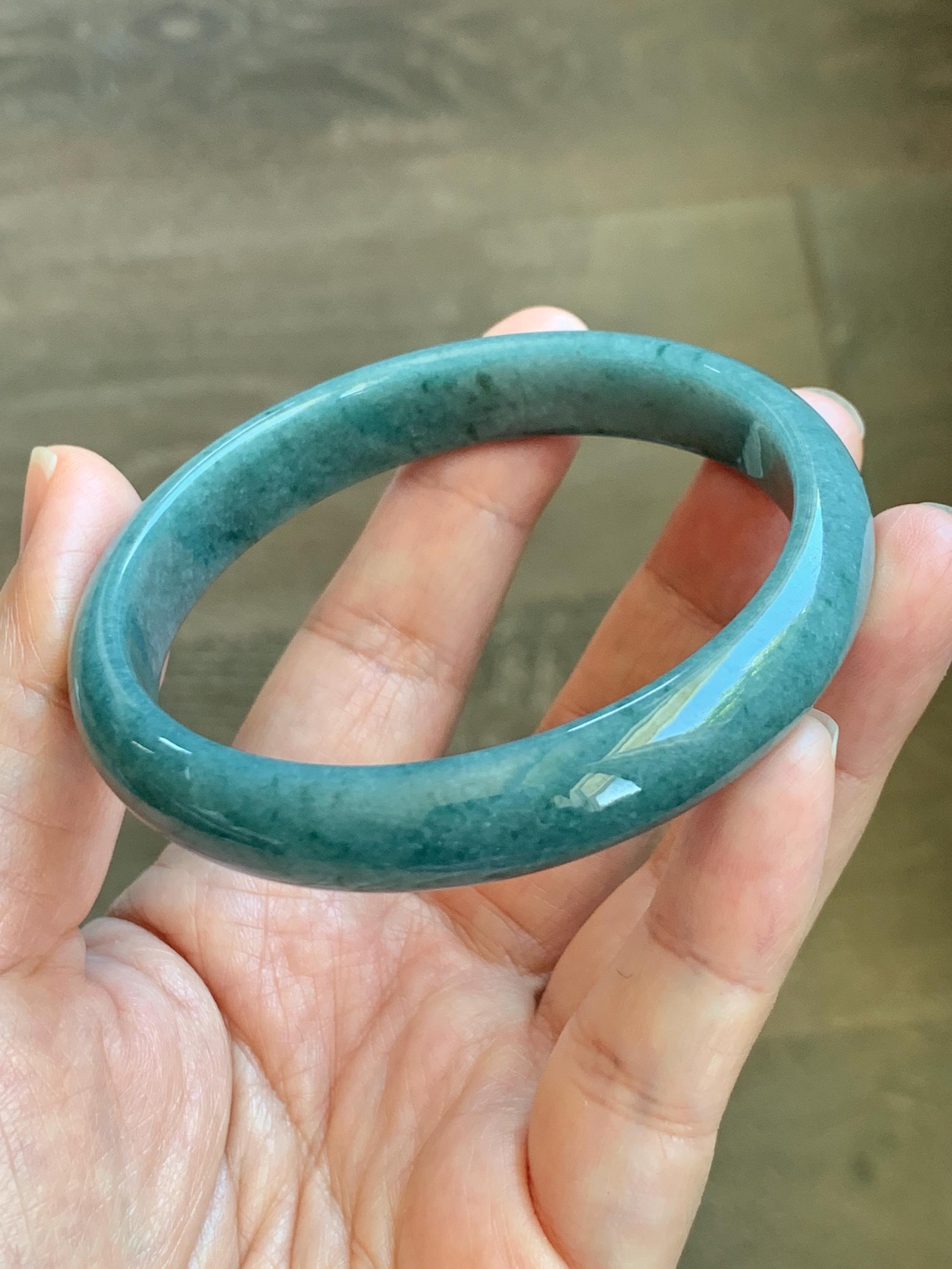 Certified Natural Grade A Guatemalan Icy Translucent Dusty Blue Jade Jadeite Wide Bangle Bracelet 60.75mm 7.51" 43.52g 天然危蓝糯种翡翠正圈手镯 1236