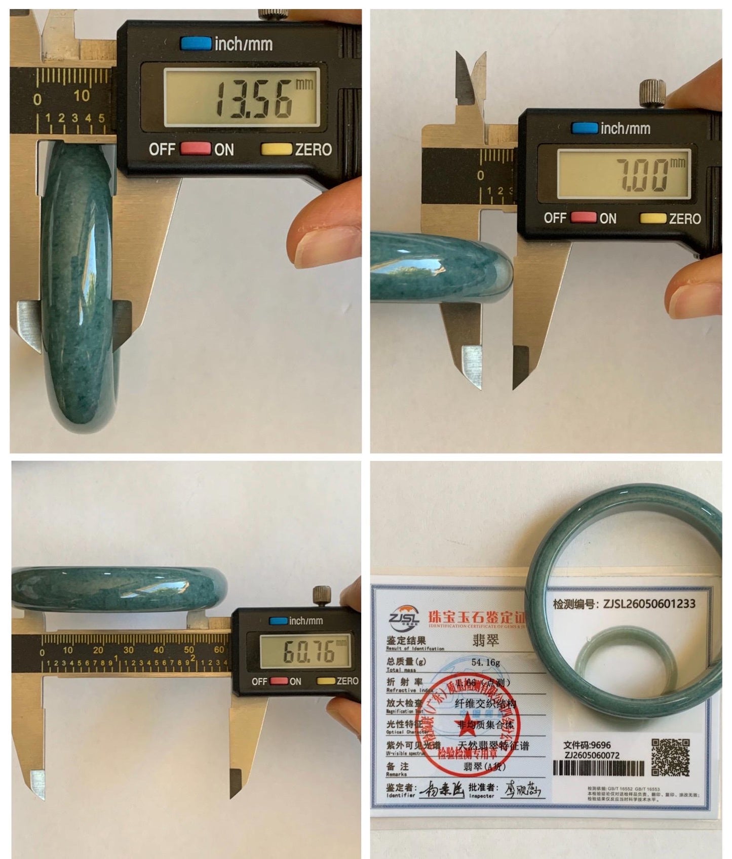 Certified Natural Grade A Guatemalan Icy Translucent Dusty Blue Jade Jadeite Wide Bangle Bracelet 60.76mm 7.51" 54.16g 天然危蓝糯种翡翠正圈手镯 1233