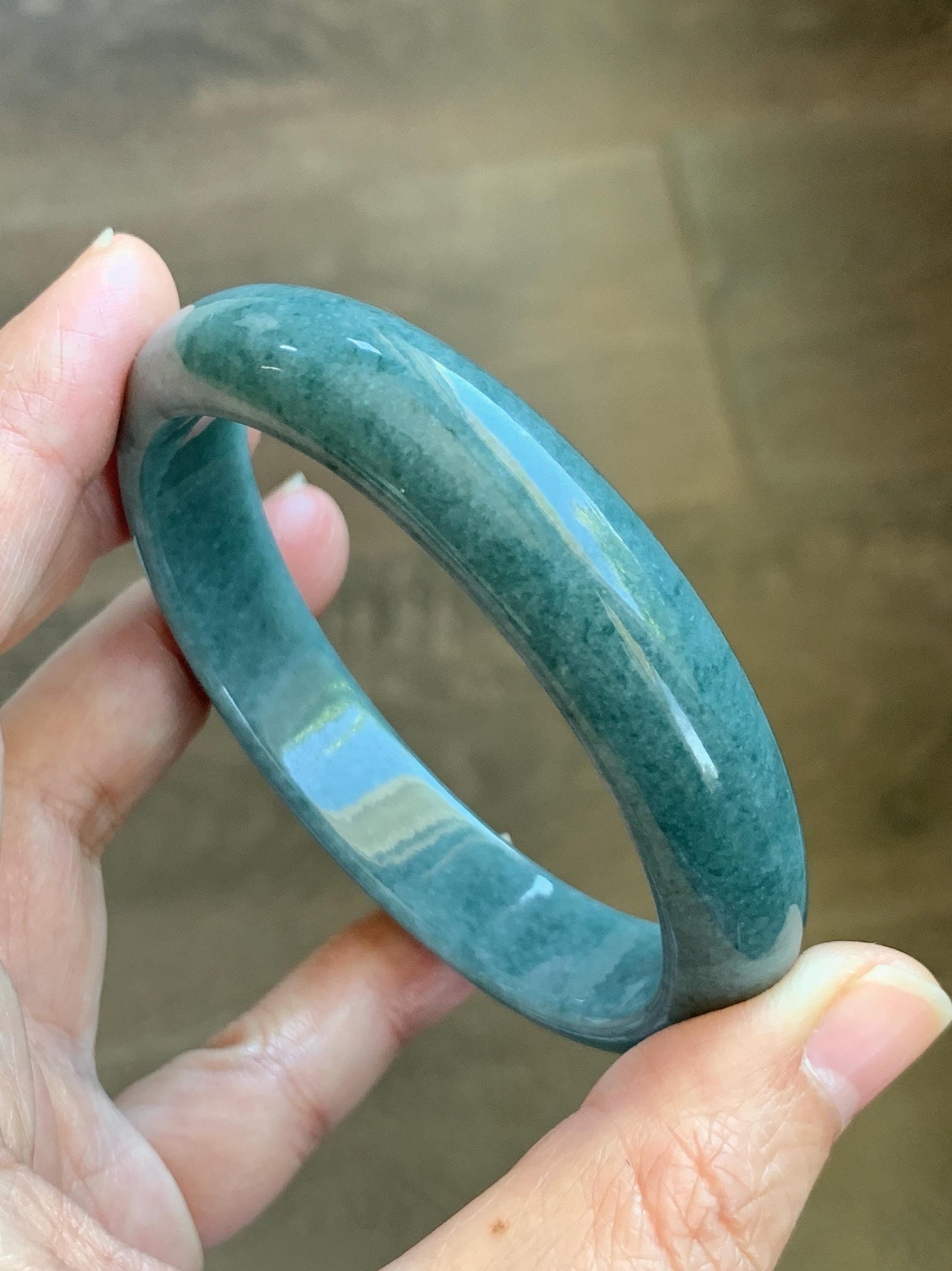 Certified Natural Grade A Guatemalan Icy Translucent Dusty Blue Jade Jadeite Wide Bangle Bracelet 60.76mm 7.51" 54.16g 天然危蓝糯种翡翠正圈手镯 1233