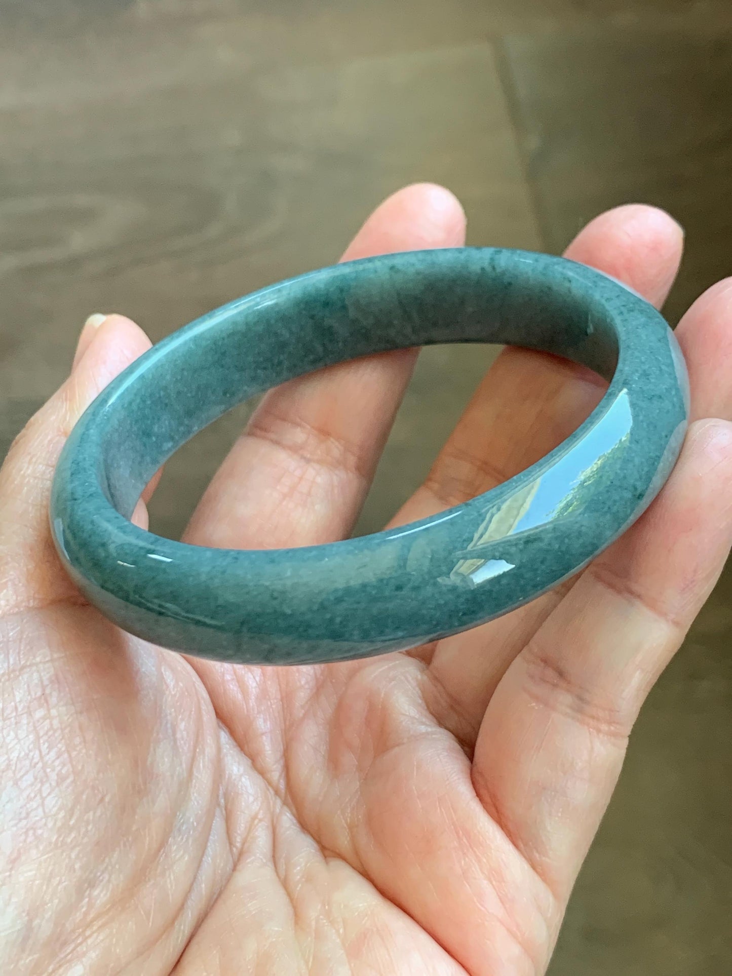Certified Natural Grade A Guatemalan Icy Translucent Dusty Blue Jade Jadeite Wide Bangle Bracelet 60.76mm 7.51" 54.16g 天然危蓝糯种翡翠正圈手镯 1233
