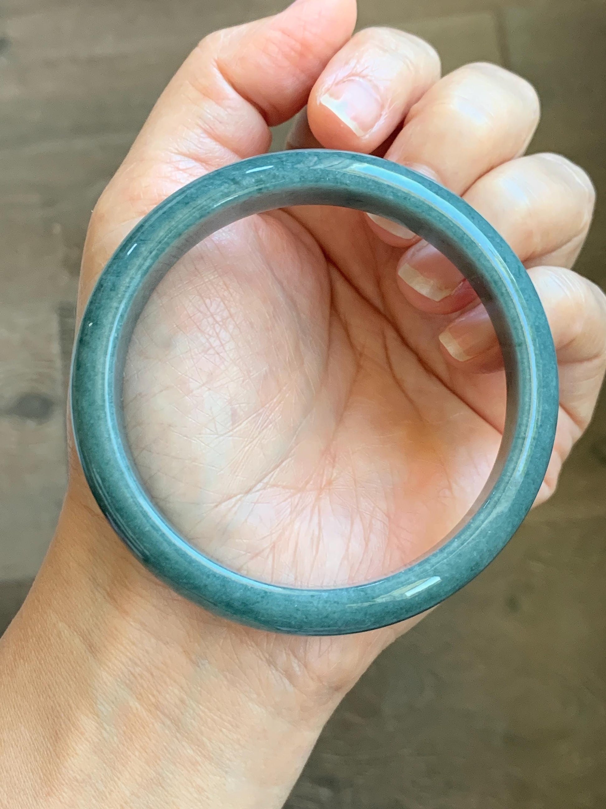 Certified Natural Grade A Guatemalan Icy Translucent Dusty Blue Jade Jadeite Wide Bangle Bracelet 60.76mm 7.51" 54.16g 天然危蓝糯种翡翠正圈手镯 1233