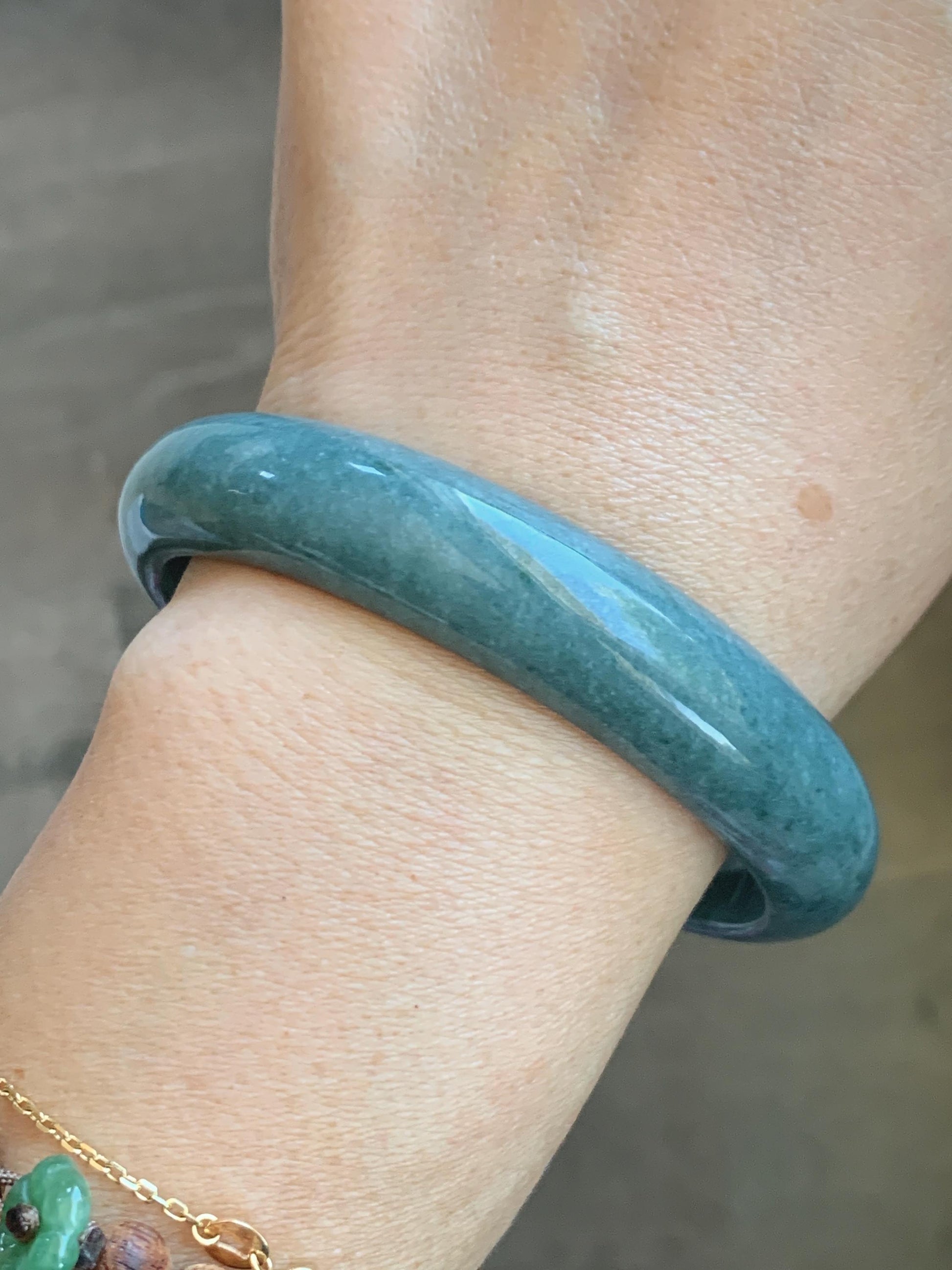 Certified Natural Grade A Guatemalan Icy Translucent Dusty Blue Jade Jadeite Wide Bangle Bracelet 60.76mm 7.51" 54.16g 天然危蓝糯种翡翠正圈手镯 1233