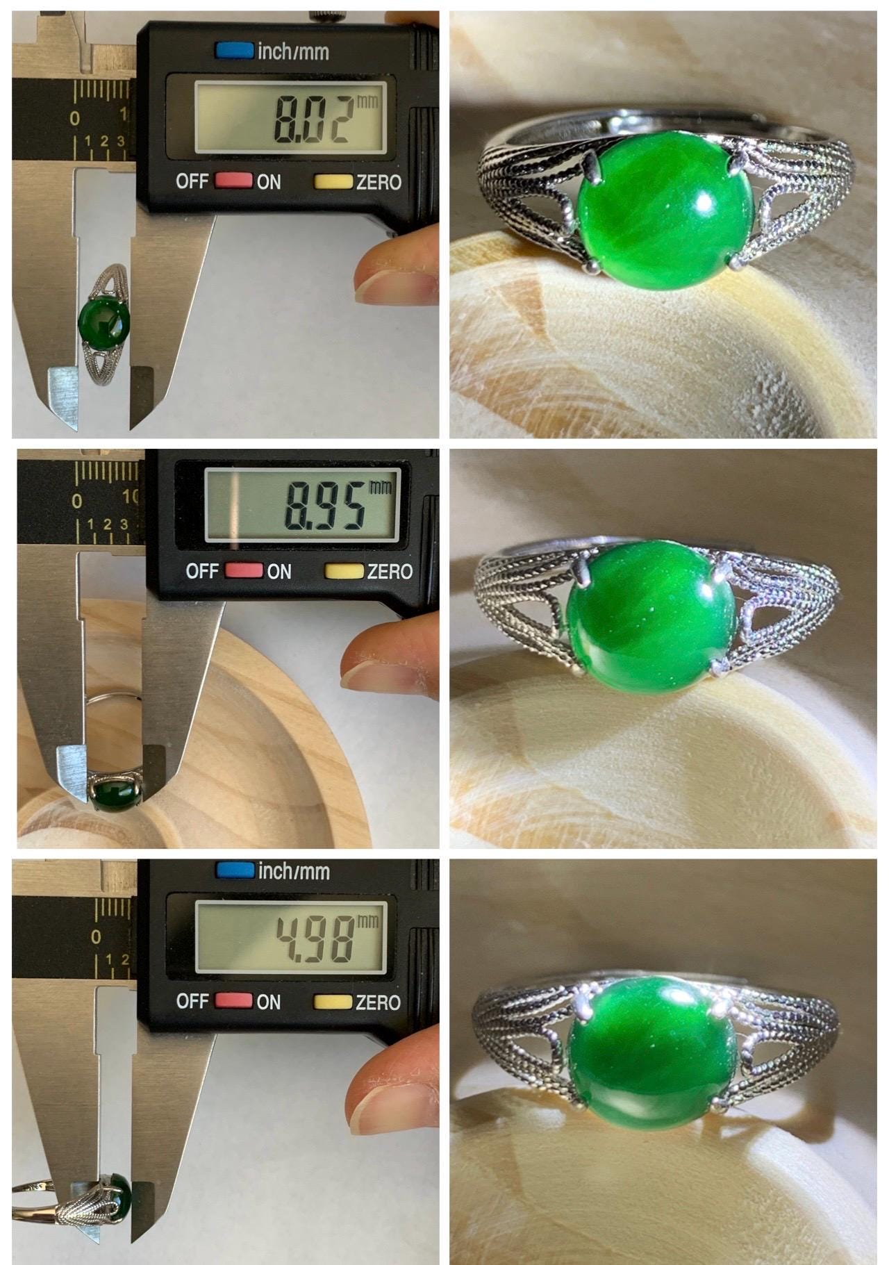 Natural Grade A Guatemalan Icy Translucent Vibrant Green Jade Jadeite Mermaid Tail Ring Sterling Silver Size Adjustable 天然冰危绿翡翠人鱼尾戒指 WLD107