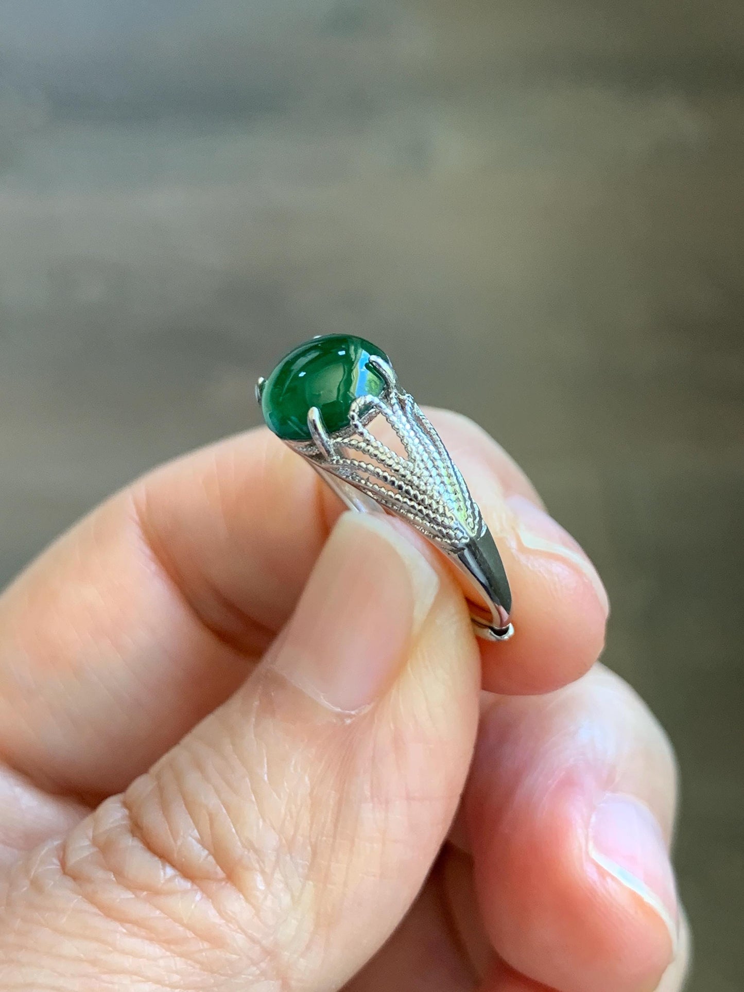 Natural Grade A Guatemalan Icy Translucent Vibrant Green Jade Jadeite Mermaid Tail Ring Sterling Silver Size Adjustable 天然冰危绿翡翠人鱼尾戒指 WLD107