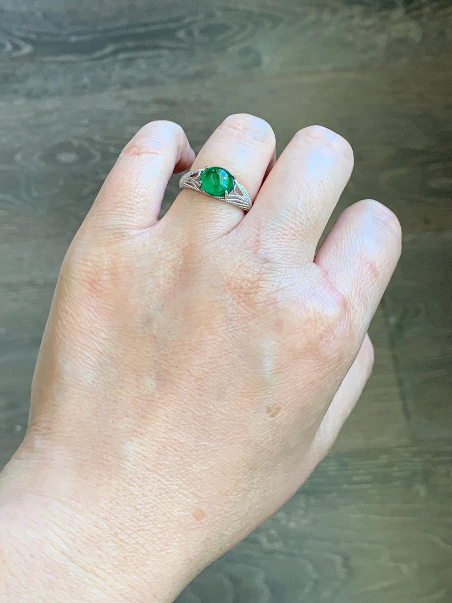 Natural Grade A Guatemalan Icy Translucent Vibrant Green Jade Jadeite Mermaid Tail Ring Sterling Silver Size Adjustable 天然冰危绿翡翠人鱼尾戒指 WLD107