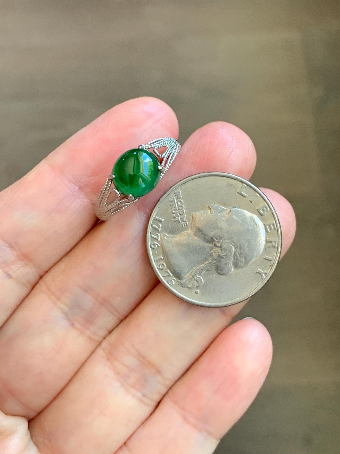 Natural Grade A Guatemalan Icy Translucent Vibrant Green Jade Jadeite Mermaid Tail Ring Sterling Silver Size Adjustable 天然冰危绿翡翠人鱼尾戒指 WLD107