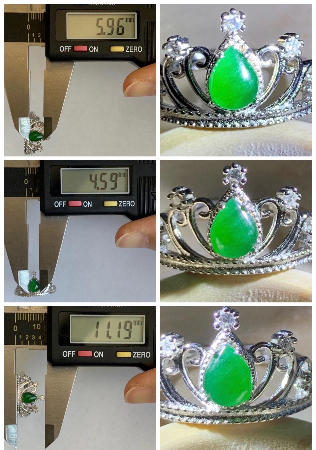 Natural Grade A Guatemalan Icy Translucent Vibrant Green Jade Jadeite Crown Ring Sterling Silver Size Adjustable 天然冰危绿翡翠皇冠戒指 WHG77