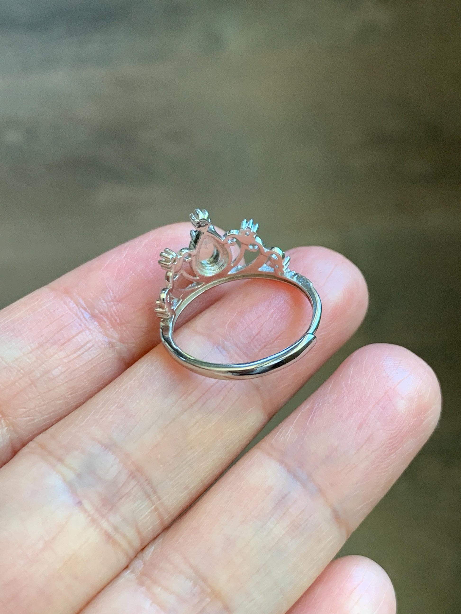 Natural Grade A Guatemalan Icy Translucent Vibrant Green Jade Jadeite Crown Ring Sterling Silver Size Adjustable 天然冰危绿翡翠皇冠戒指 WHG77