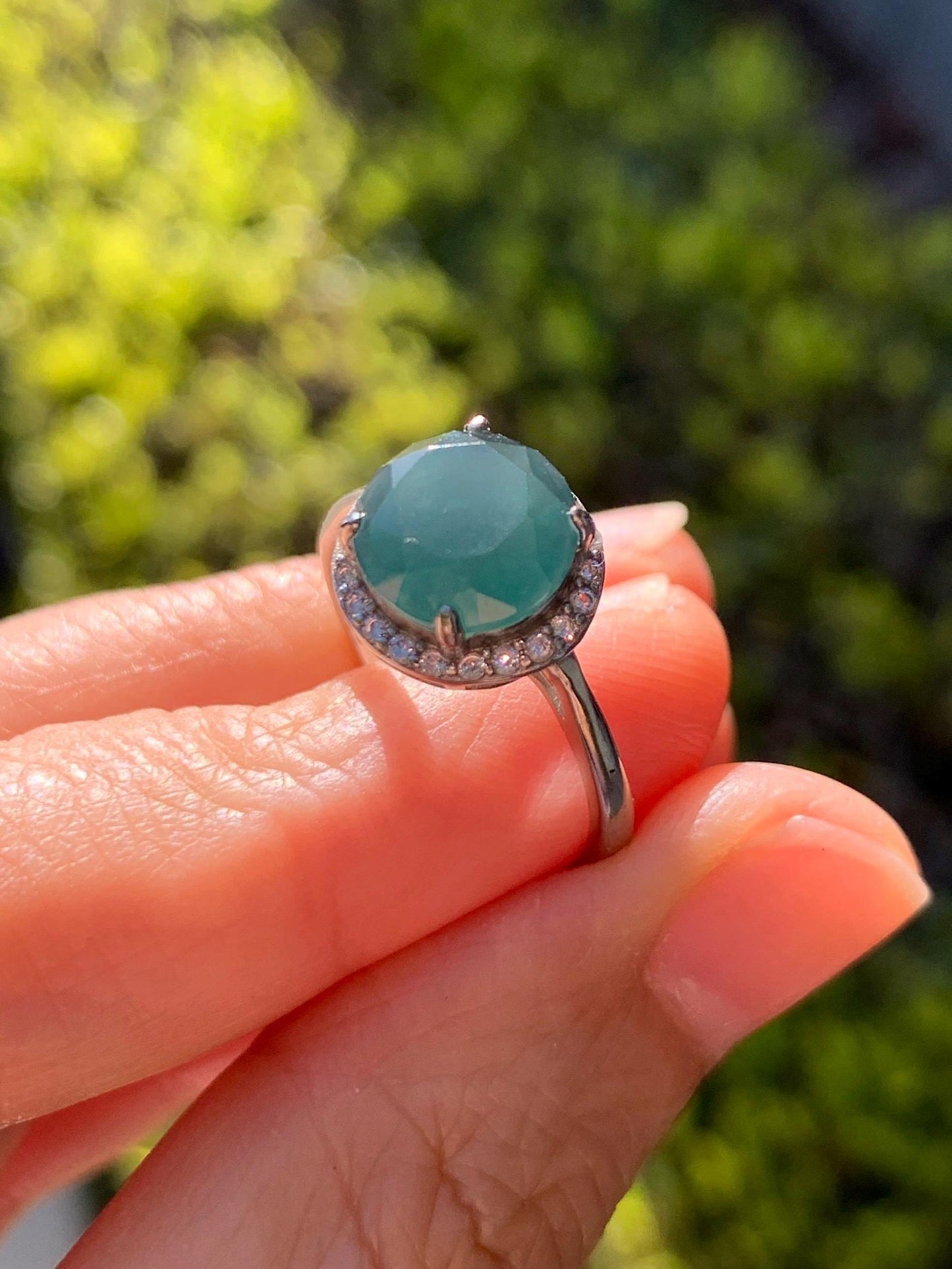 Natural Guatemalan Garde A Icy Dark Teal Blue Diamond Faceted Jade Jadeite Ring Sterling Silver Size Adjustable 天然冰危深蓝钻石切割面翡翠戒指 WSHQ68