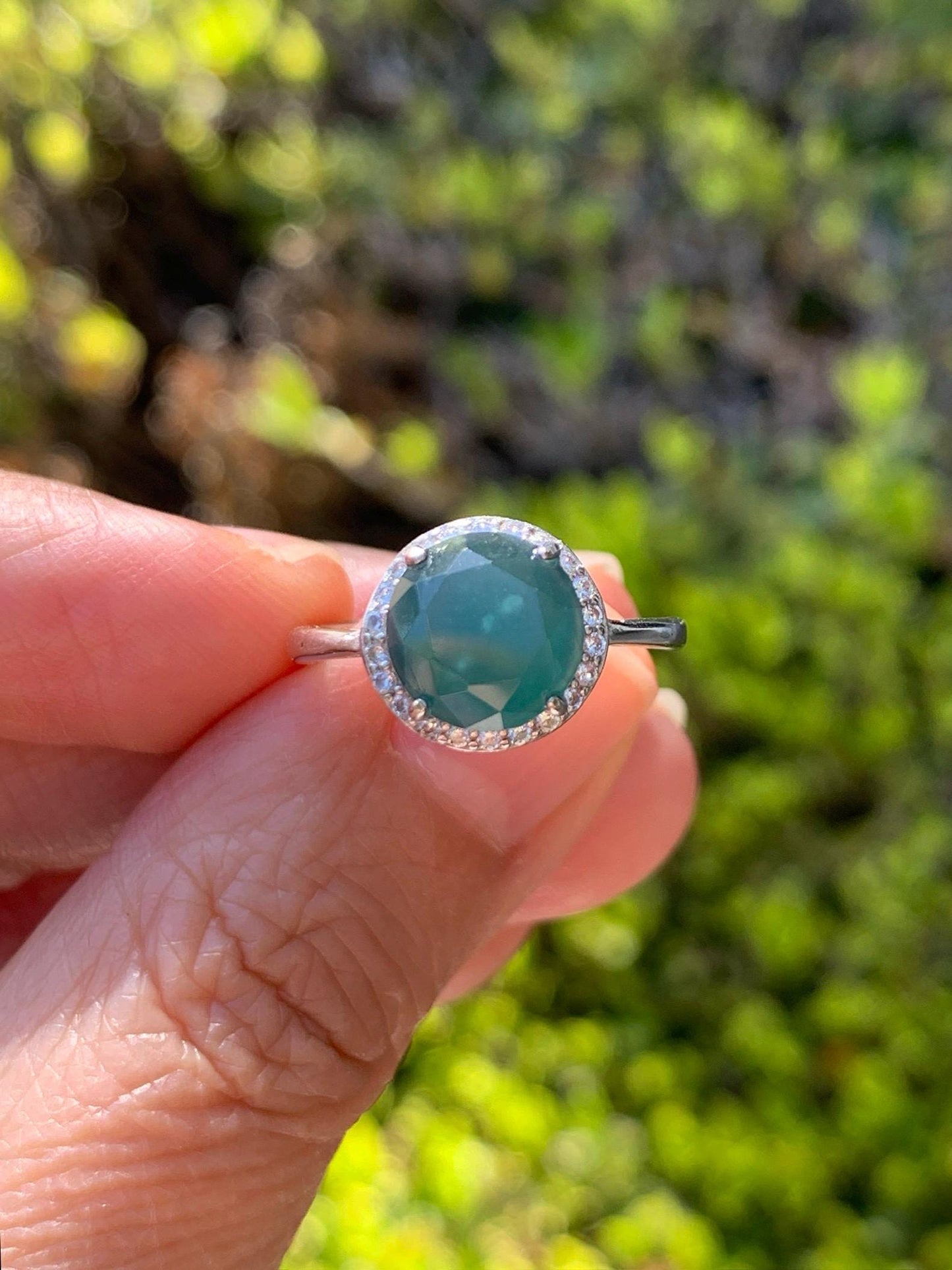 Natural Guatemalan Garde A Icy Dark Teal Blue Diamond Faceted Jade Jadeite Ring Sterling Silver Size Adjustable 天然冰危深蓝钻石切割面翡翠戒指 WSHQ68