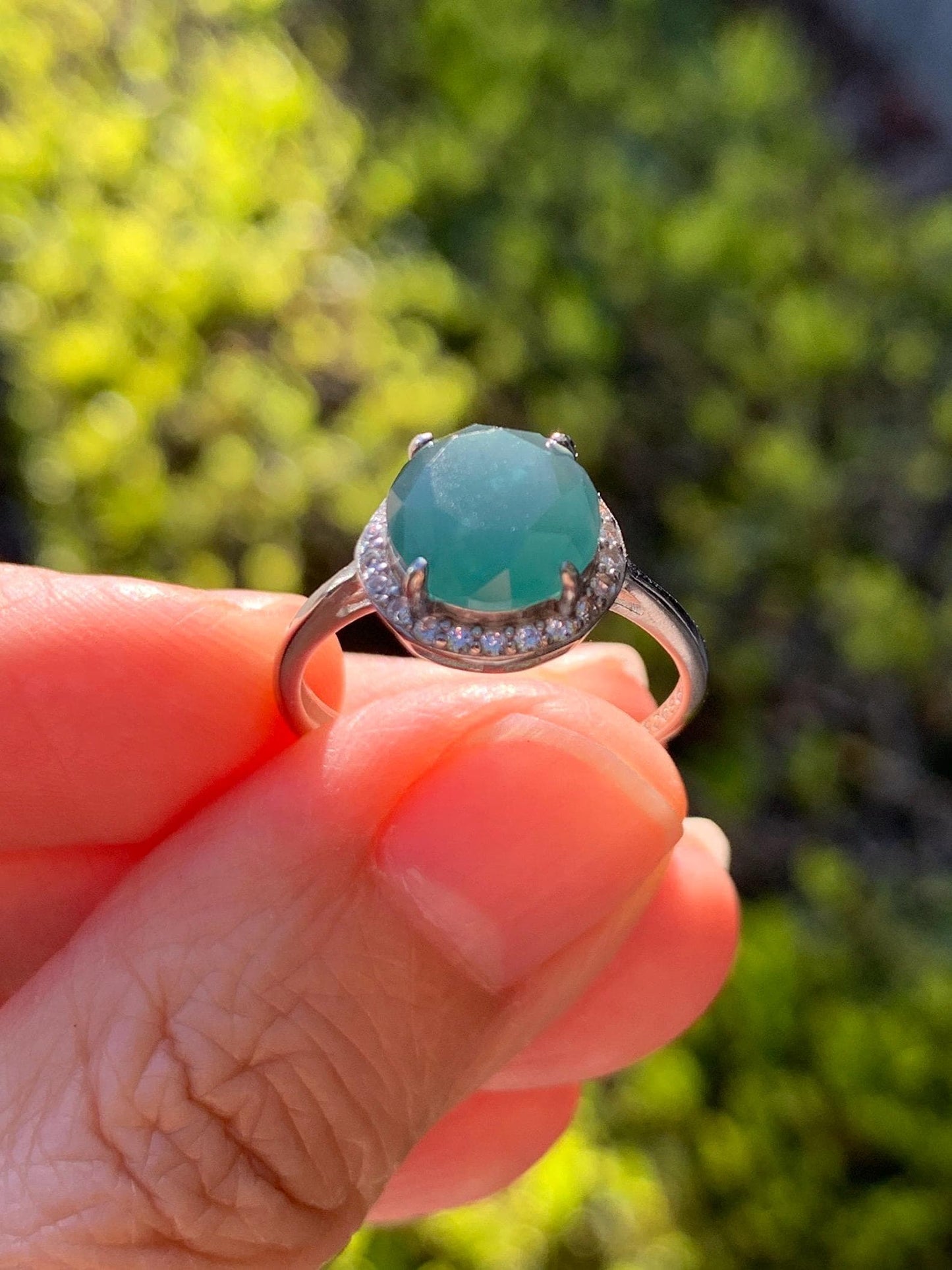 Natural Guatemalan Garde A Icy Dark Teal Blue Diamond Faceted Jade Jadeite Ring Sterling Silver Size Adjustable 天然冰危深蓝钻石切割面翡翠戒指 WSHQ68