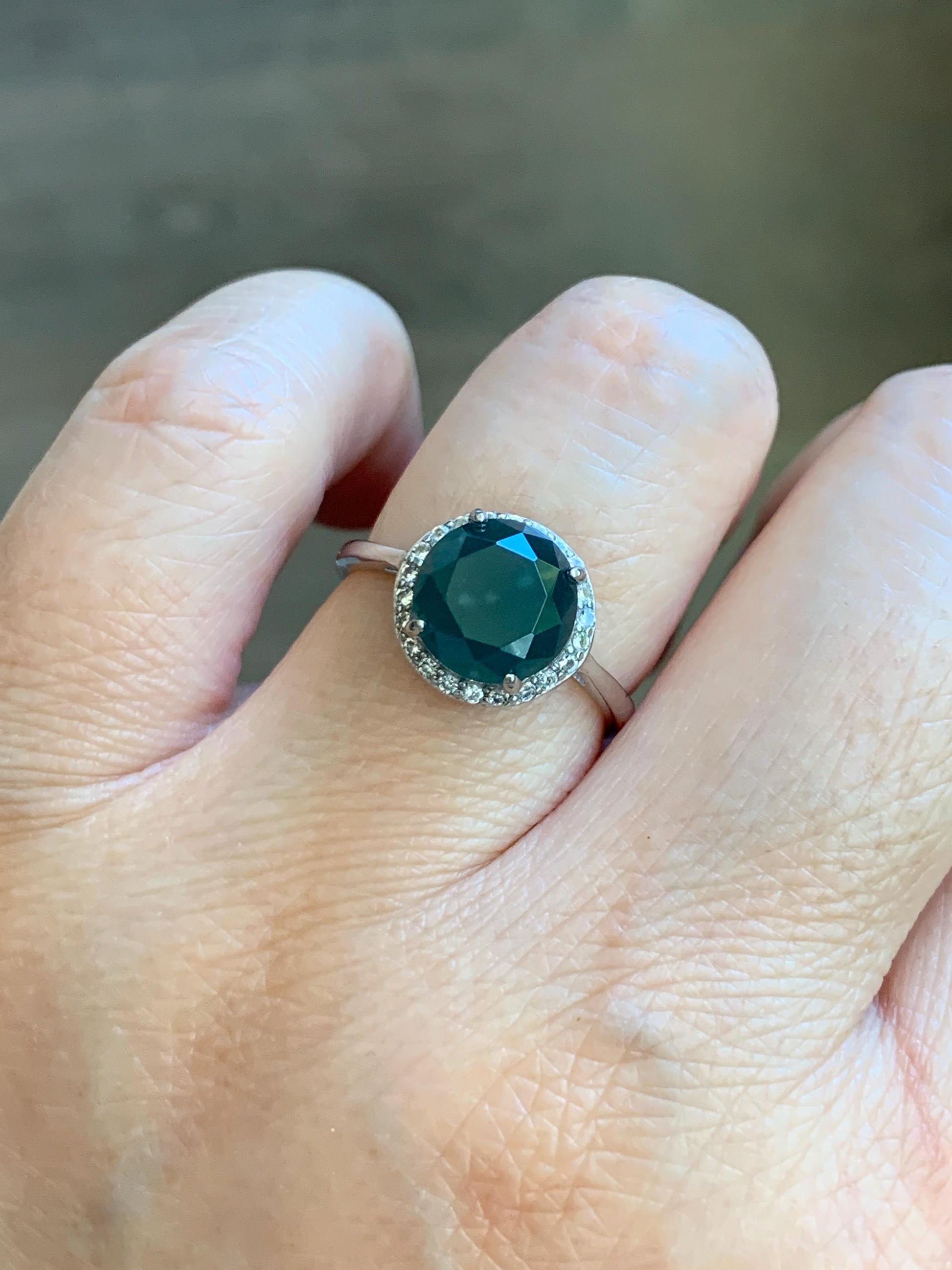 Natural Guatemalan Garde A Icy Dark Teal Blue Diamond Faceted Jade Jadeite Ring Sterling Silver Size Adjustable 天然冰危深蓝钻石切割面翡翠戒指 WSHQ68