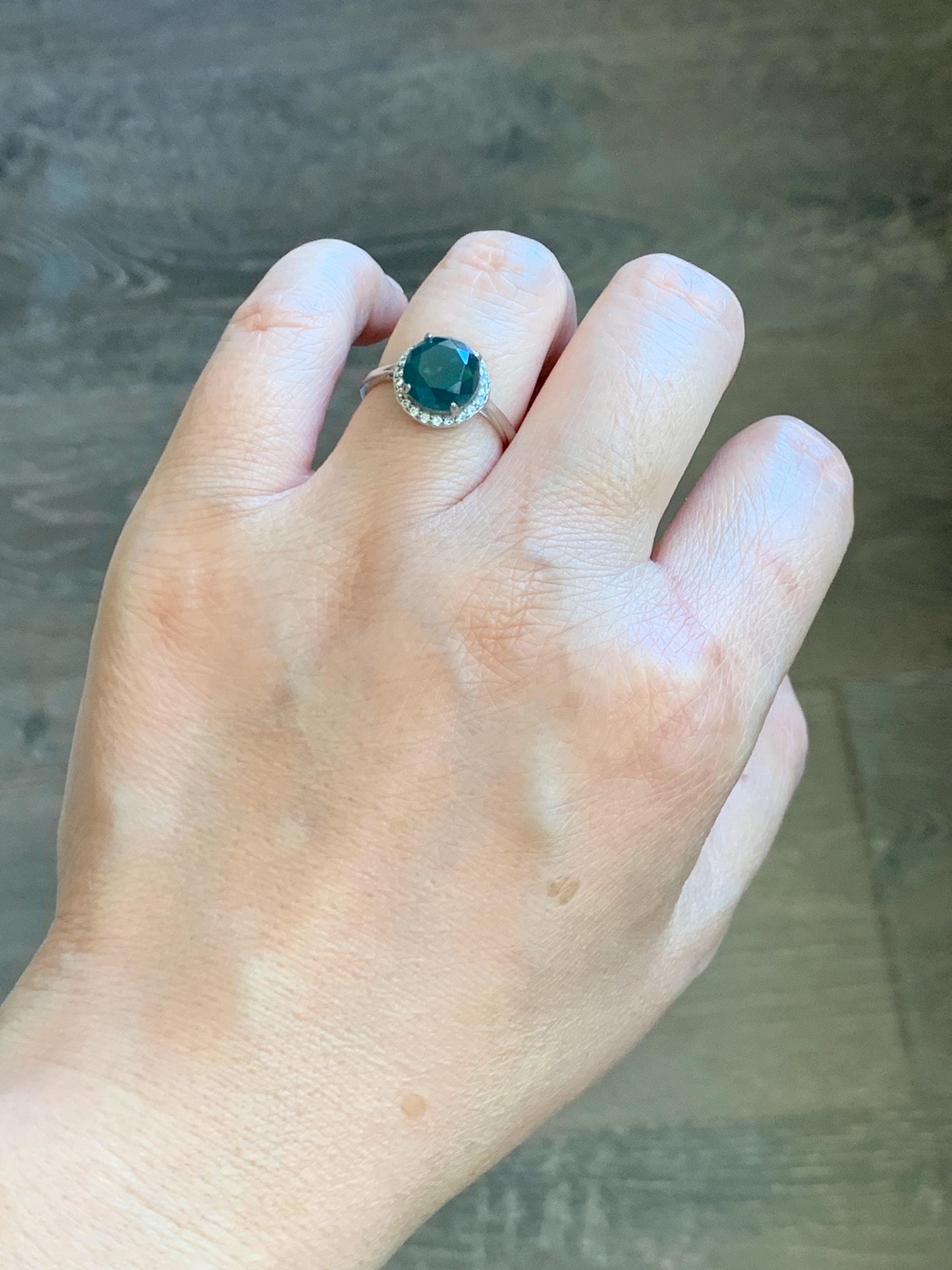 Natural Guatemalan Garde A Icy Dark Teal Blue Diamond Faceted Jade Jadeite Ring Sterling Silver Size Adjustable 天然冰危深蓝钻石切割面翡翠戒指 WSHQ68