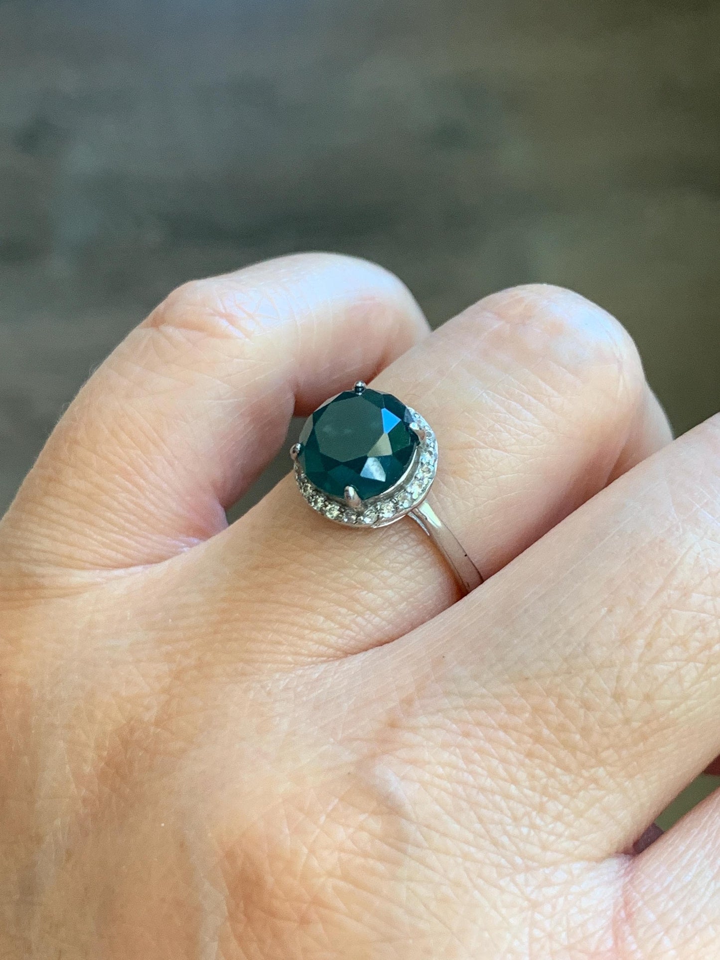 Natural Guatemalan Garde A Icy Dark Teal Blue Diamond Faceted Jade Jadeite Ring Sterling Silver Size Adjustable 天然冰危深蓝钻石切割面翡翠戒指 WSHQ68