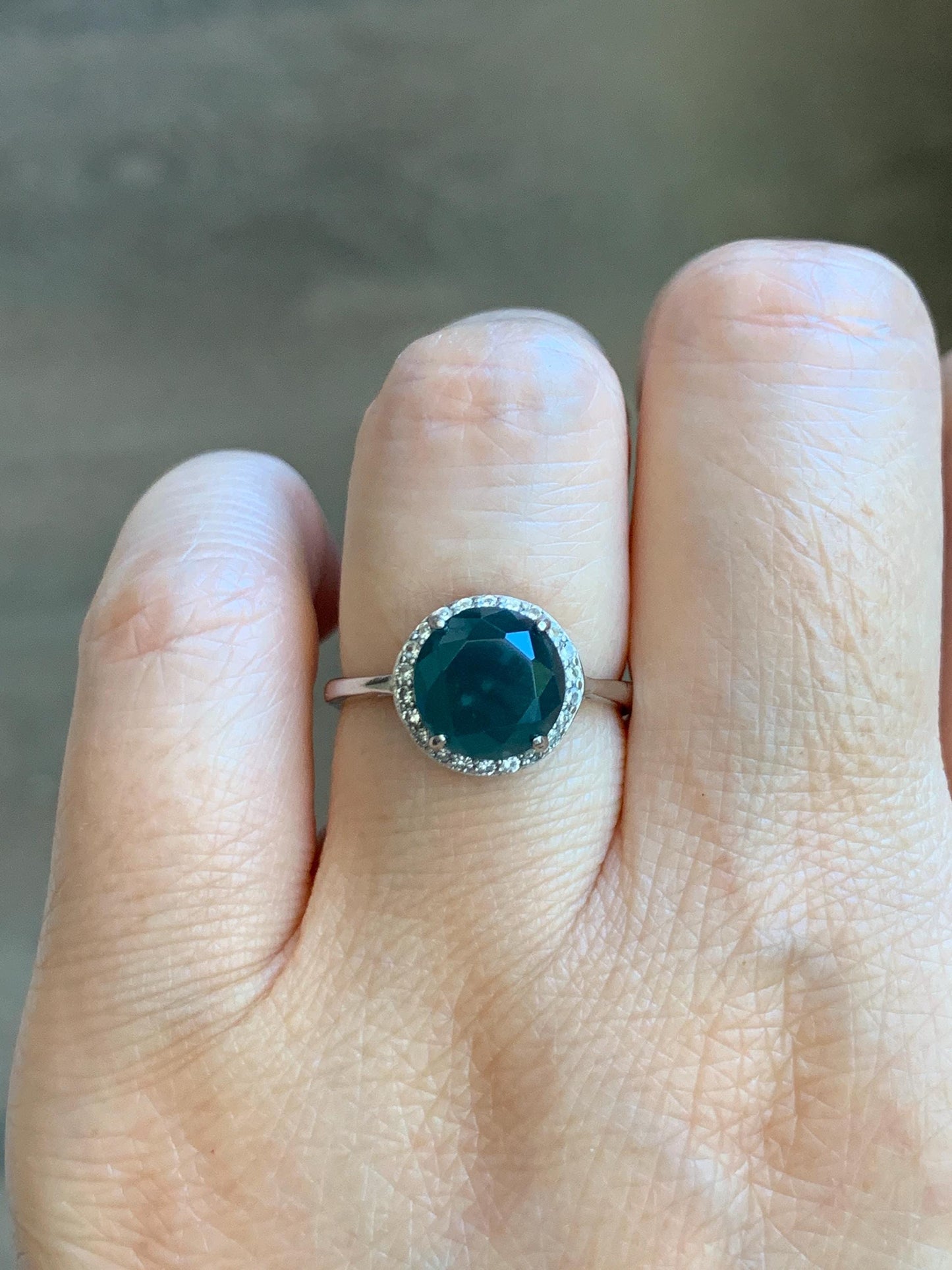 Natural Guatemalan Garde A Icy Dark Teal Blue Diamond Faceted Jade Jadeite Ring Sterling Silver Size Adjustable 天然冰危深蓝钻石切割面翡翠戒指 WSHQ68