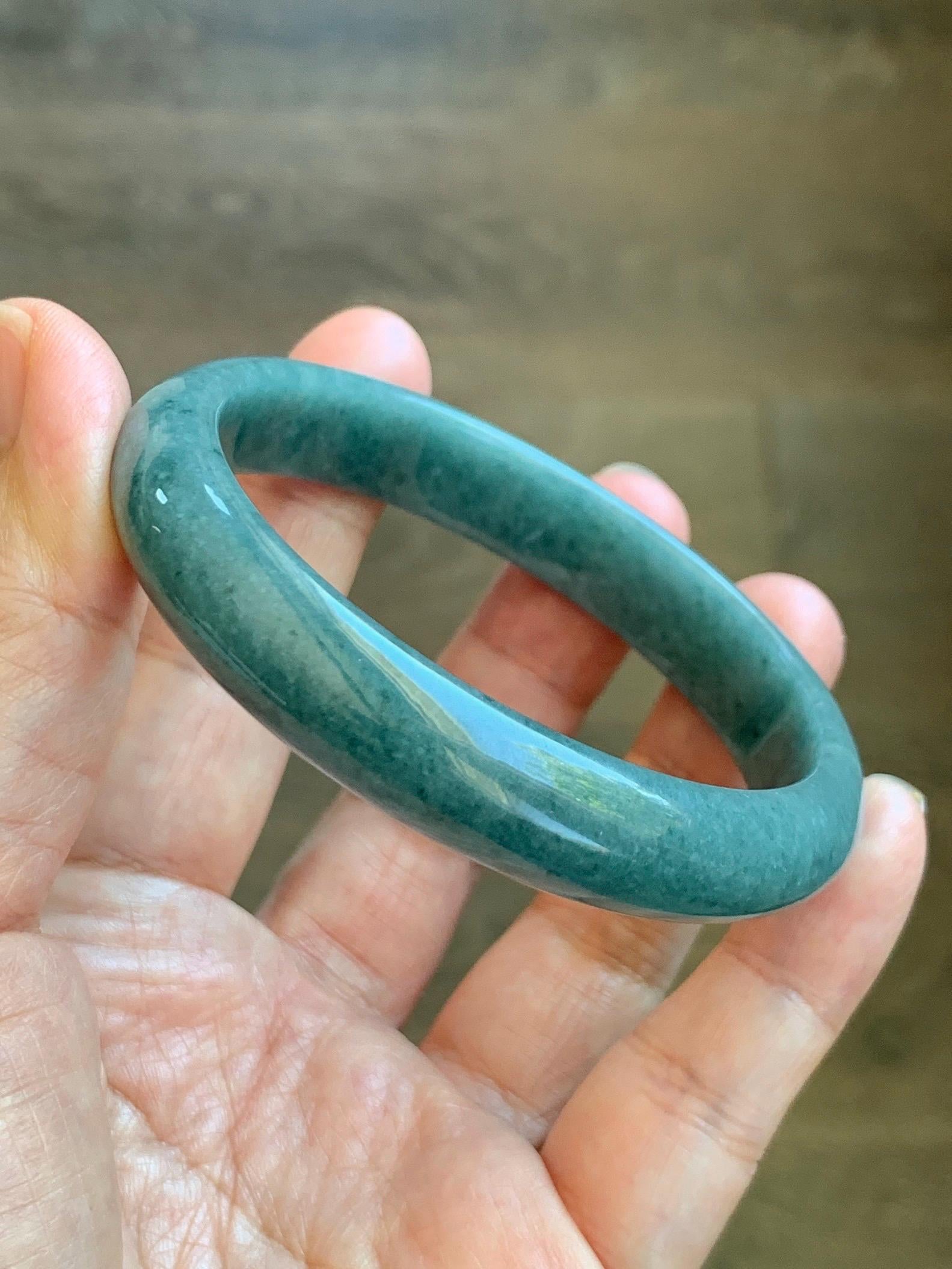 Certified Natural Grade A Guatemalan Icy Translucent Dusty Blue Jade Jadeite Wide Bangle Bracelet 58.4mm 7.22” 44.76g 天然危蓝糯种翡翠正圈手镯 1237