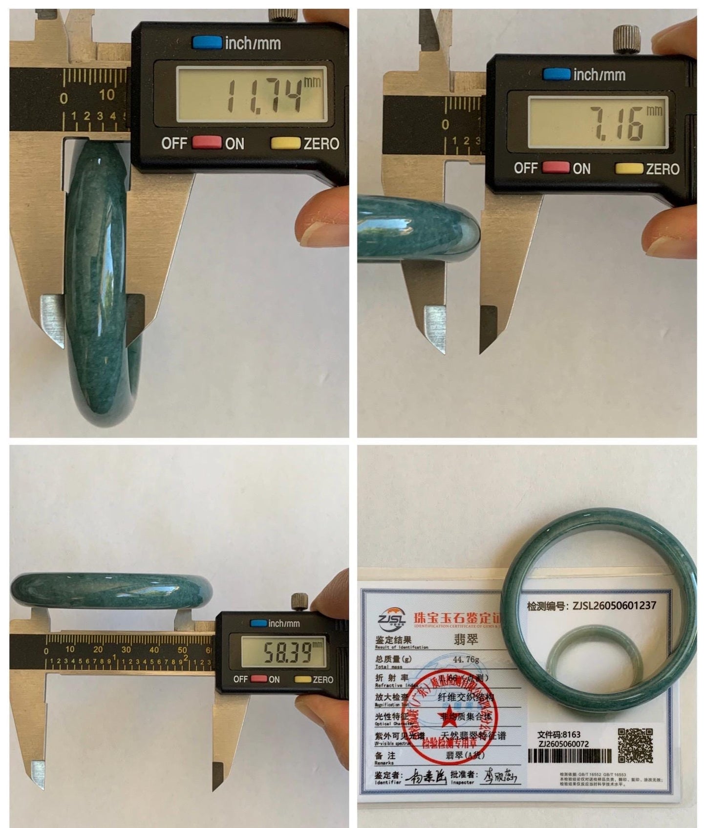 Certified Natural Grade A Guatemalan Icy Translucent Dusty Blue Jade Jadeite Wide Bangle Bracelet 58.4mm 7.22” 44.76g 天然危蓝糯种翡翠正圈手镯 1237