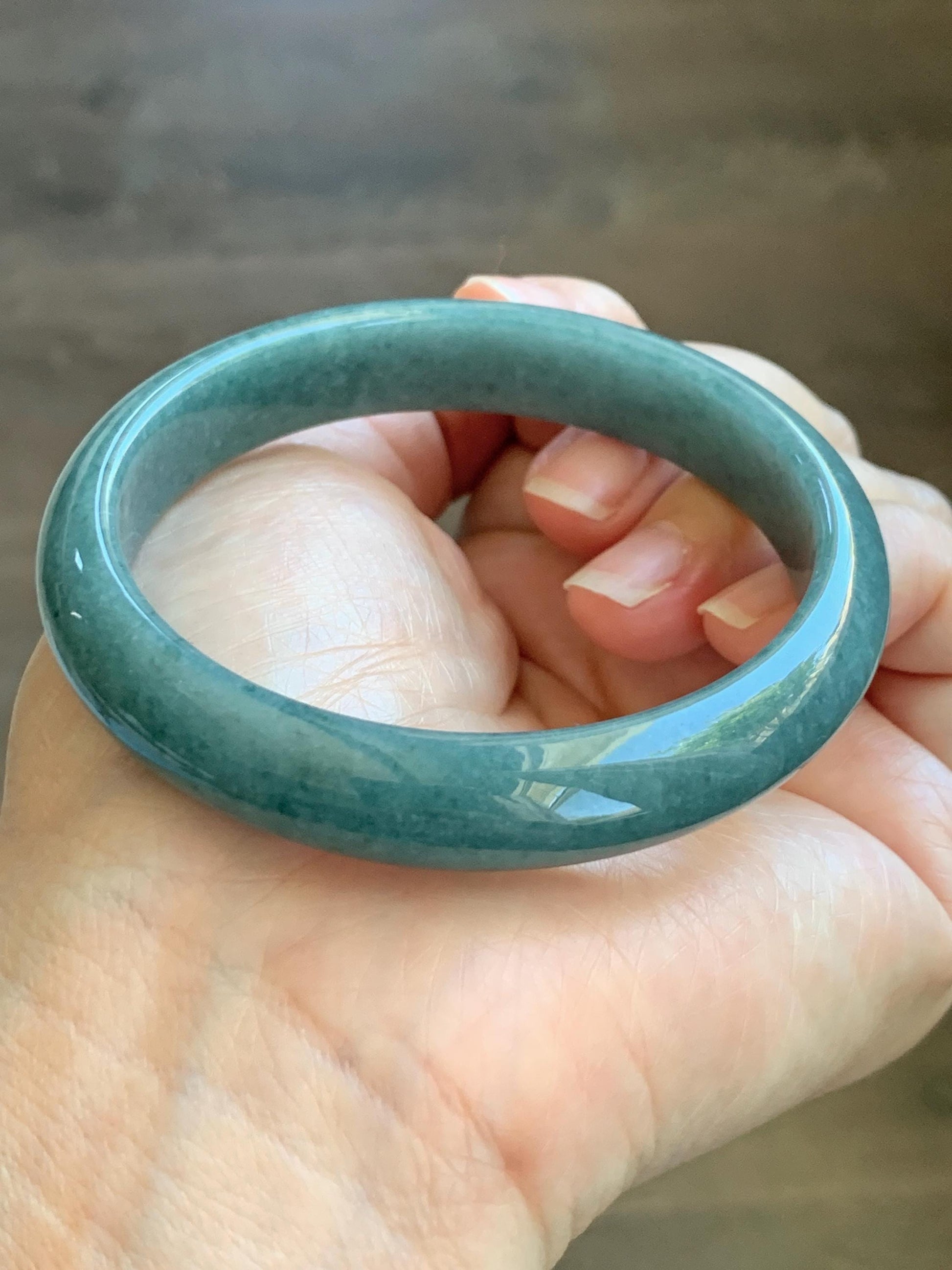 Certified Natural Grade A Guatemalan Icy Translucent Dusty Blue Jade Jadeite Wide Bangle Bracelet 58.4mm 7.22” 44.76g 天然危蓝糯种翡翠正圈手镯 1237