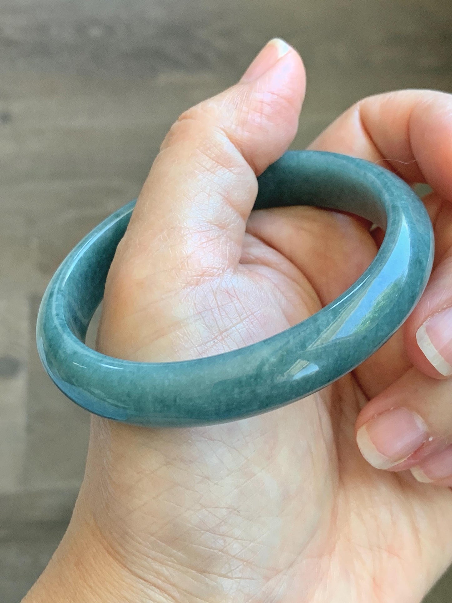Certified Natural Grade A Guatemalan Icy Translucent Dusty Blue Jade Jadeite Wide Bangle Bracelet 58.4mm 7.22” 44.76g 天然危蓝糯种翡翠正圈手镯 1237