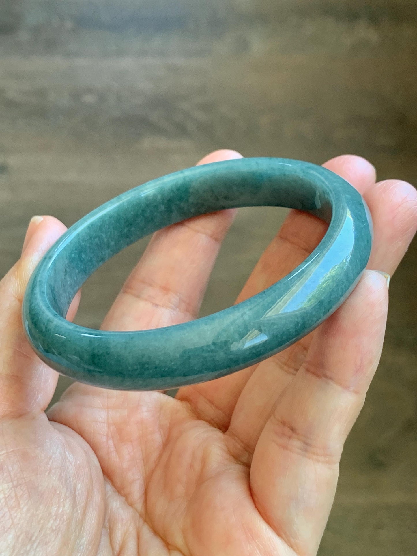 Certified Natural Grade A Guatemalan Icy Translucent Dusty Blue Jade Jadeite Wide Bangle Bracelet 58.4mm 7.22” 44.76g 天然危蓝糯种翡翠正圈手镯 1237