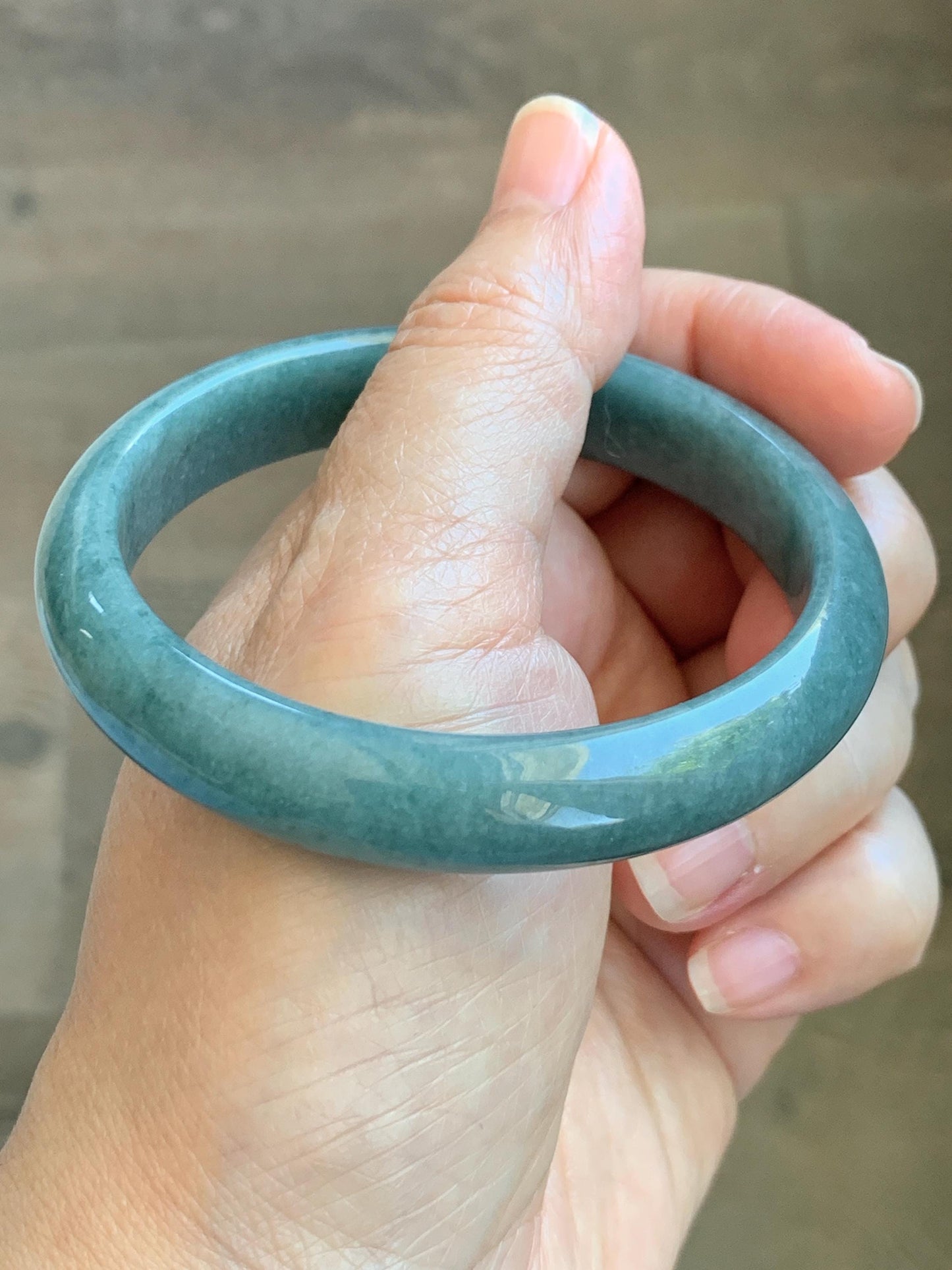Certified Natural Grade A Guatemalan Icy Translucent Dusty Blue Jade Jadeite Wide Bangle Bracelet 58.4mm 7.22” 44.76g 天然危蓝糯种翡翠正圈手镯 1237