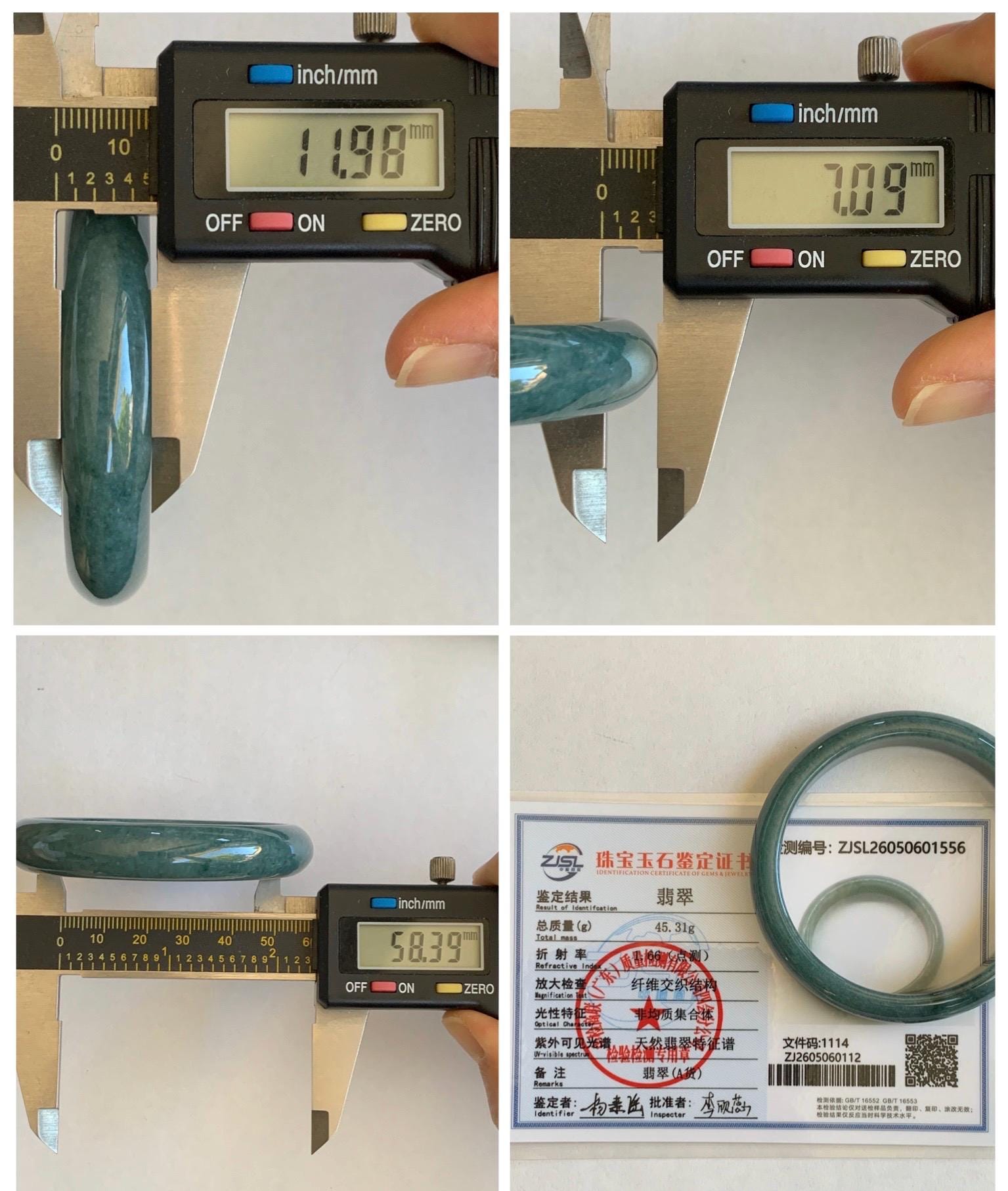 Certified Natural Grade A Guatemalan Icy Translucent Dusty Blue Jade Jadeite Wide Bangle Bracelet 58.4mm 7.22” 45.3g AS IS 天然危蓝糯种翡翠正圈手镯 1237