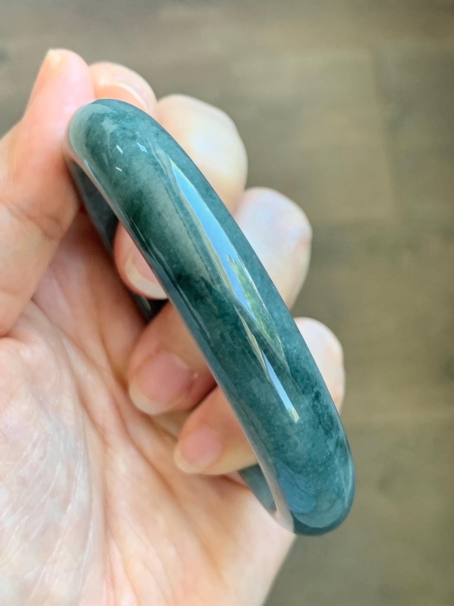Certified Natural Grade A Guatemalan Icy Translucent Dusty Blue Jade Jadeite Wide Bangle Bracelet 58.4mm 7.22” 45.3g AS IS 天然危蓝糯种翡翠正圈手镯 1237
