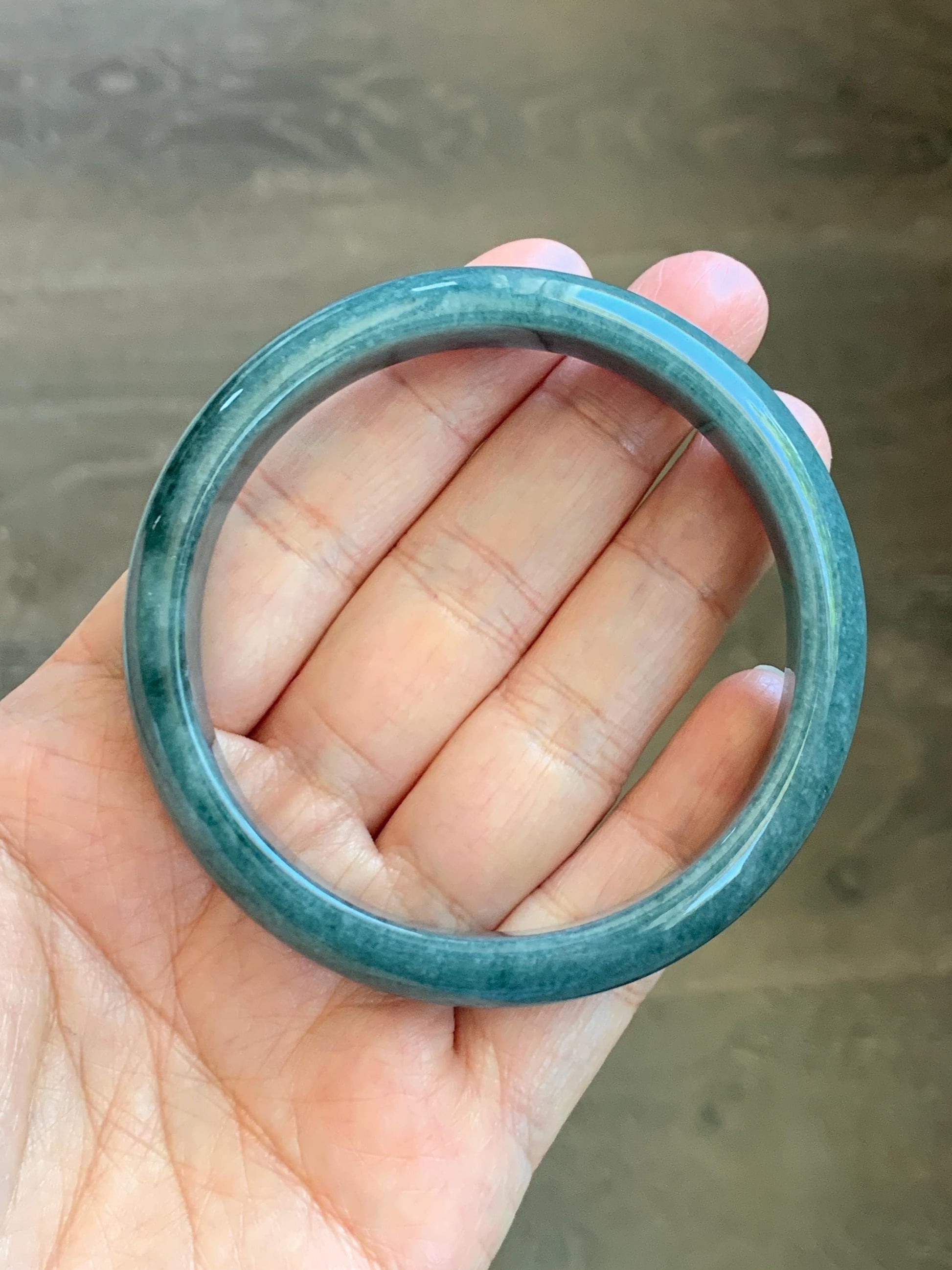 Certified Natural Grade A Guatemalan Icy Translucent Dusty Blue Jade Jadeite Wide Bangle Bracelet 58.4mm 7.22” 45.3g AS IS 天然危蓝糯种翡翠正圈手镯 1237