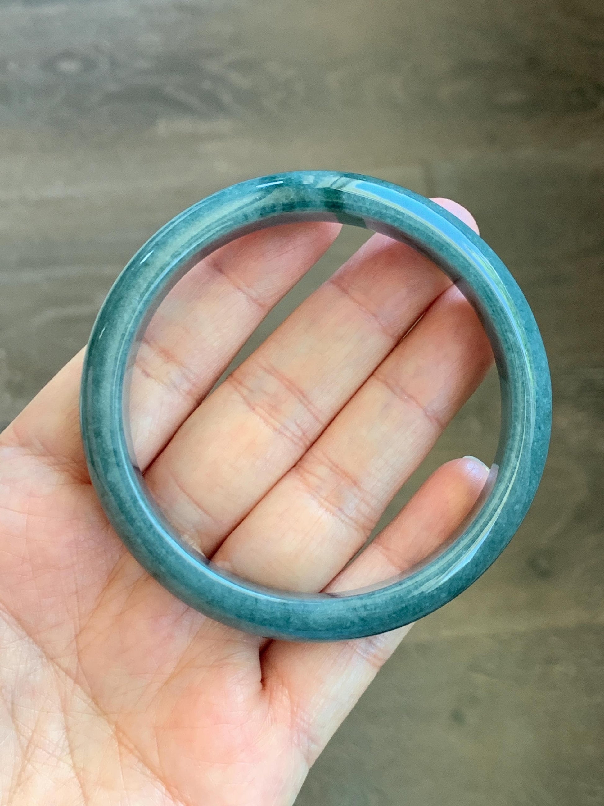 Certified Natural Grade A Guatemalan Icy Translucent Dusty Blue Jade Jadeite Wide Bangle Bracelet 58.4mm 7.22” 45.3g AS IS 天然危蓝糯种翡翠正圈手镯 1237