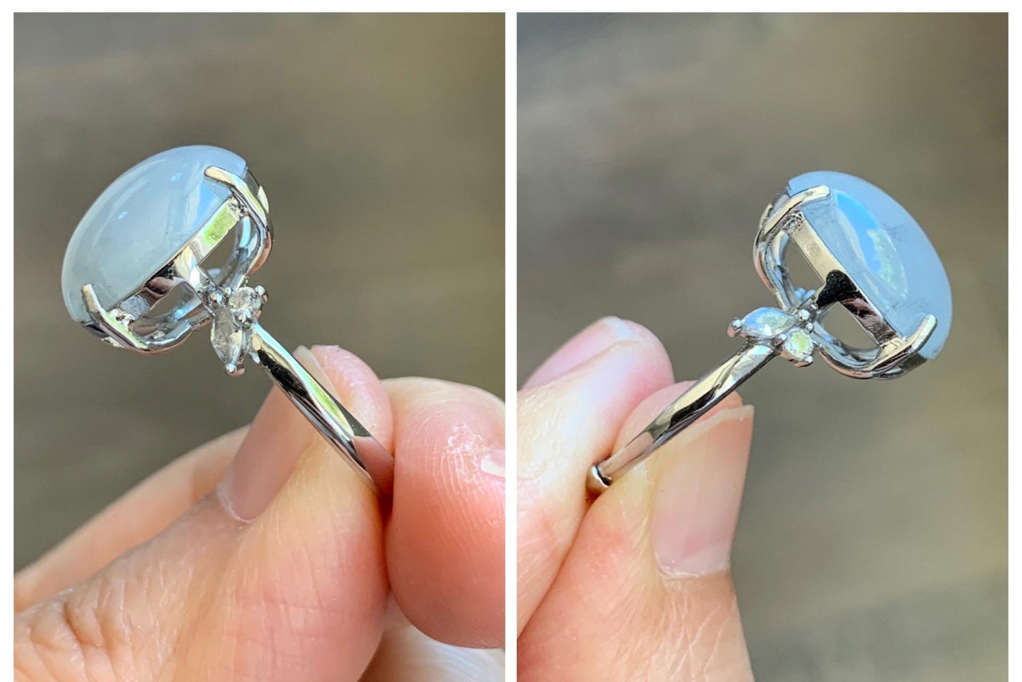 Large Natural Grade A Icy Translucent Wuji Pastel Purple Jade Jadeite Solitaire Ring Sterling Silver Size Adjustable 天然冰乌鸡翡翠大尺寸蛋面银镶戒指 MDW132