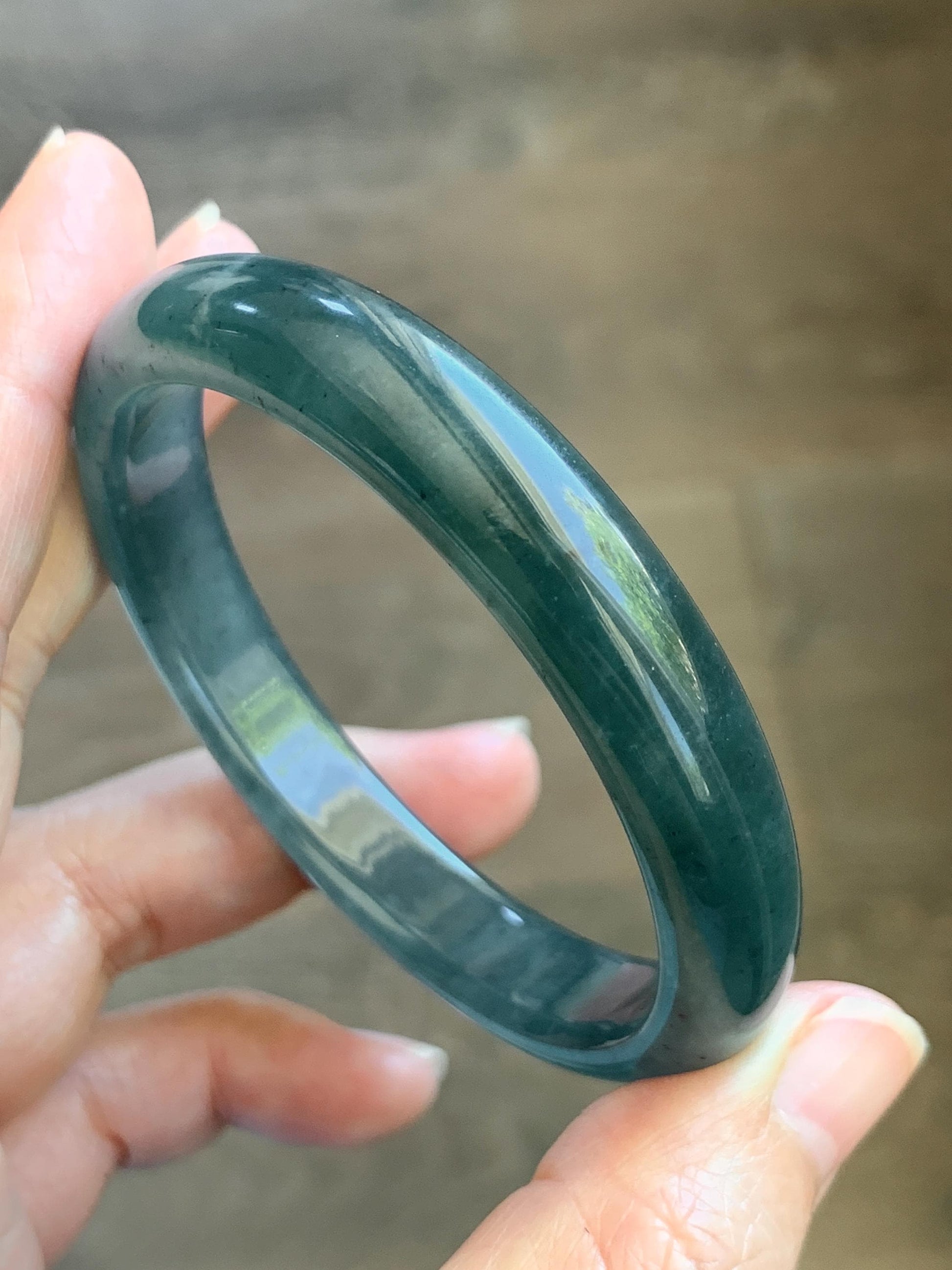 Certified Natural Grade A Guatemalan Icy Translucent Dark Teal Blue Wuji Jade Jadeite Wide Bangle 55.09mm 6.81” 36.9g 天然冰危深蓝绿翡翠正圈宽版手镯 1214