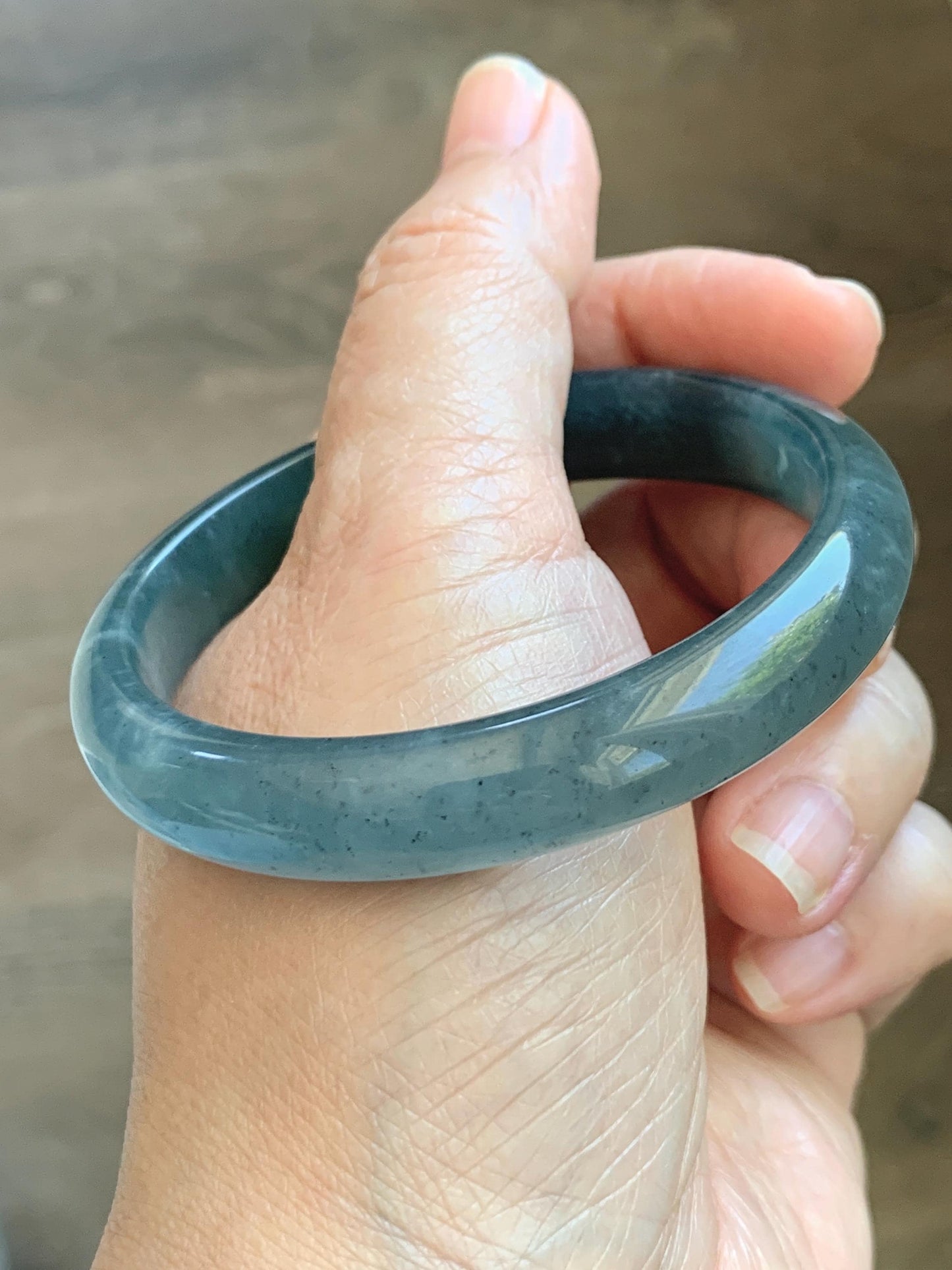 Certified Natural Grade A Guatemalan Icy Translucent Dark Teal Blue Wuji Jade Jadeite Wide Bangle 55.09mm 6.81” 36.9g 天然冰危深蓝绿翡翠正圈宽版手镯 1214