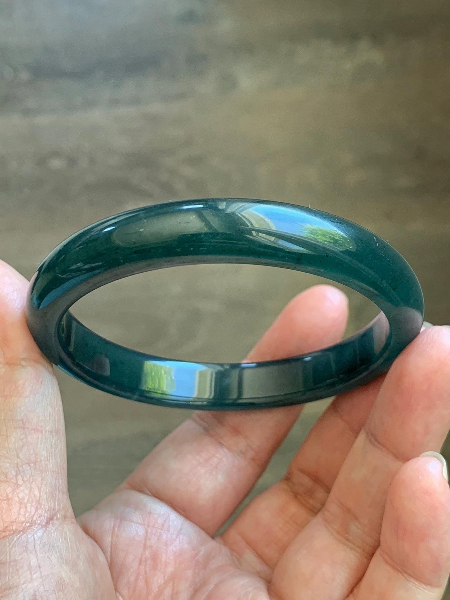 Certified Natural Grade A Guatemalan Icy Translucent Dark Teal Blue Jade Jadeite Wide Bangle 58.52mm 7.23” 38.79g 天然冰危深蓝绿翡翠正圈宽版手镯 1216