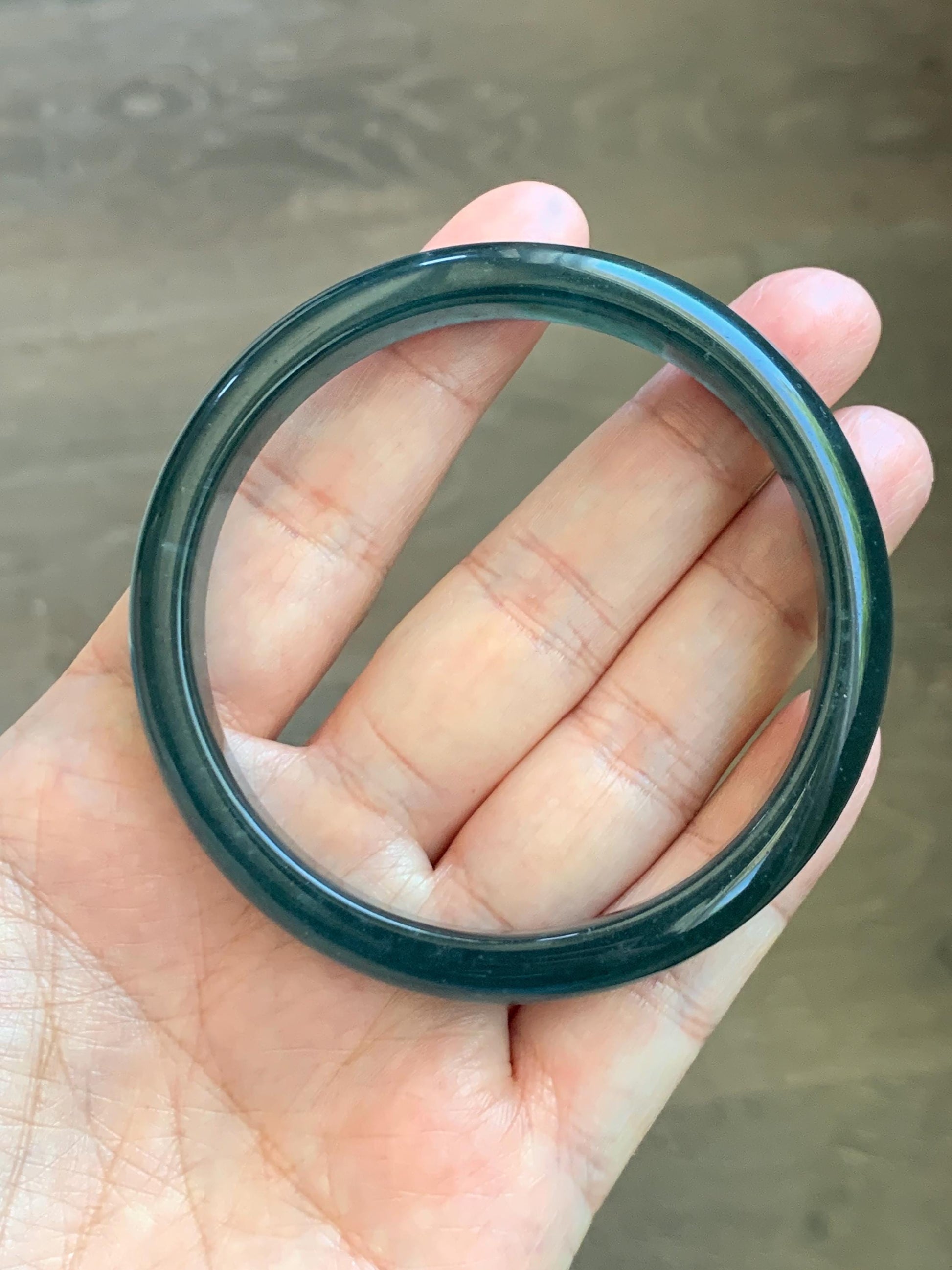 Certified Natural Grade A Guatemalan Icy Translucent Dark Teal Blue Jade Jadeite Wide Bangle 58.52mm 7.23” 38.79g 天然冰危深蓝绿翡翠正圈宽版手镯 1216
