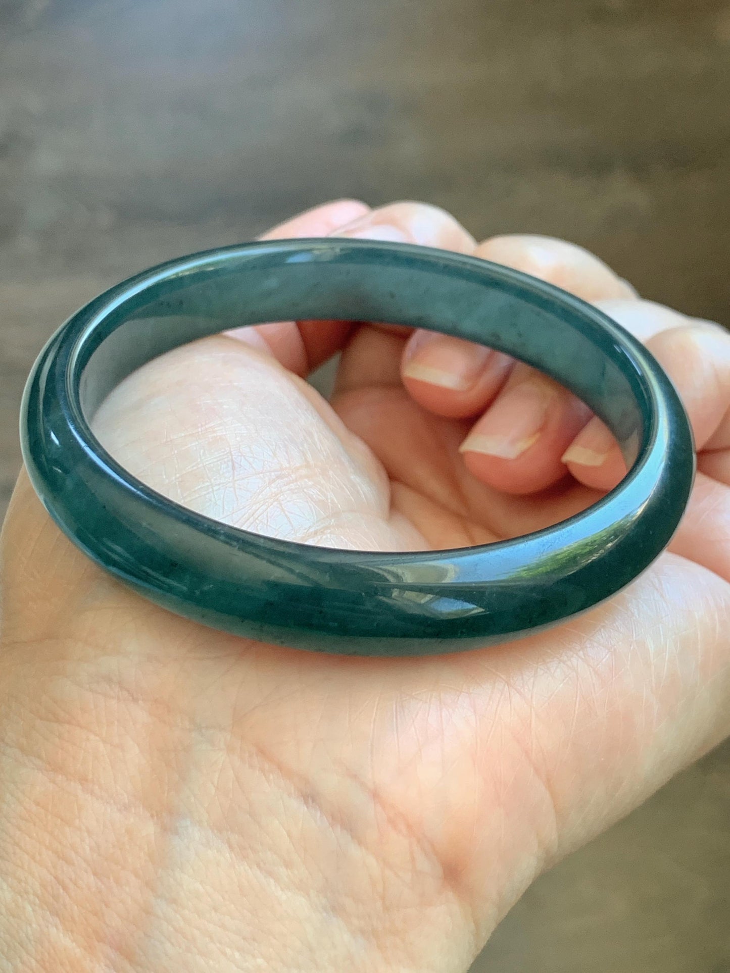 Certified Natural Grade A Guatemalan Icy Translucent Dark Teal Blue Jade Jadeite Wide Bangle 58.52mm 7.23” 38.79g 天然冰危深蓝绿翡翠正圈宽版手镯 1216