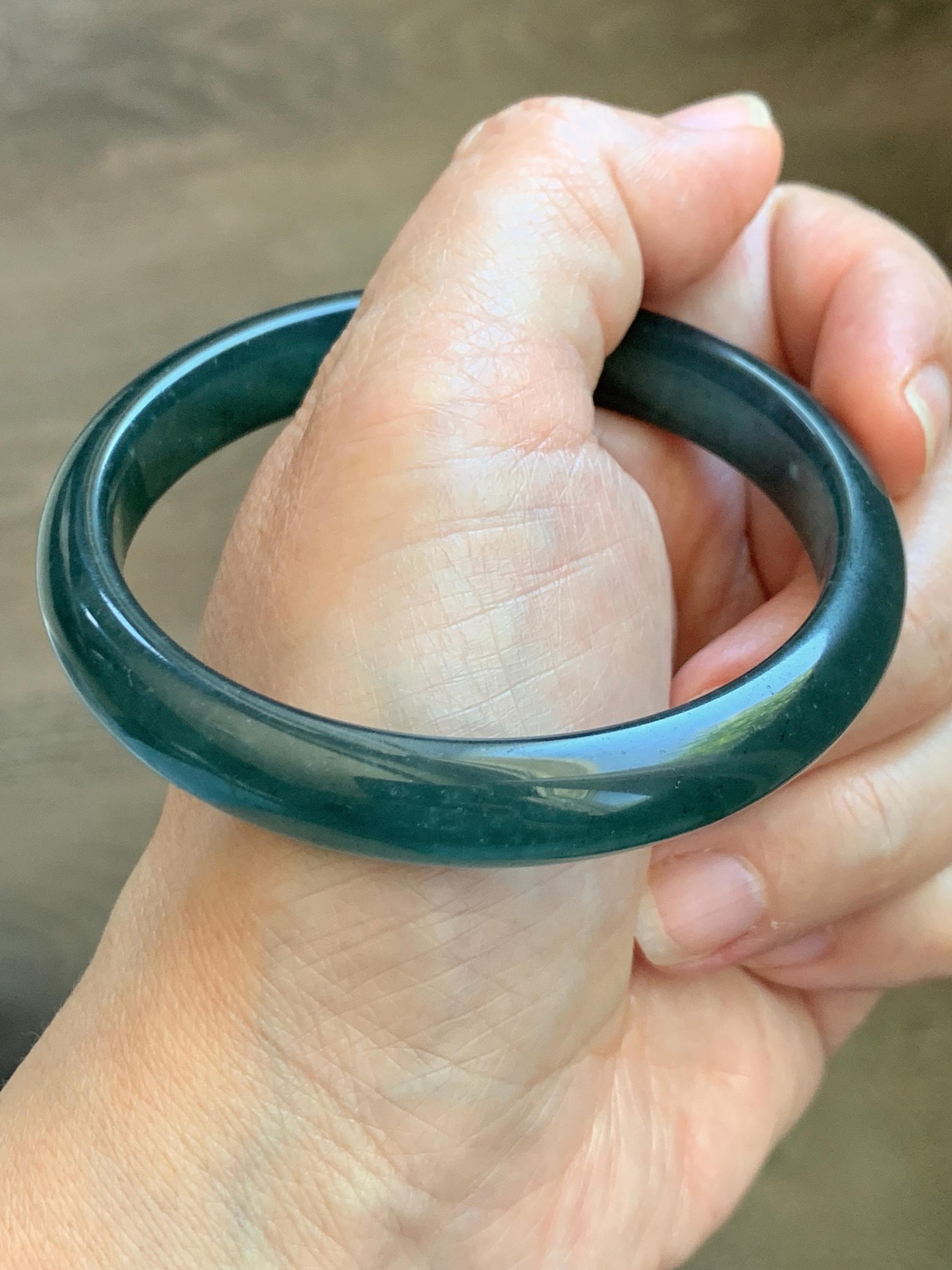 Certified Natural Grade A Guatemalan Icy Translucent Dark Teal Blue Jade Jadeite Wide Bangle 58.52mm 7.23” 38.79g 天然冰危深蓝绿翡翠正圈宽版手镯 1216