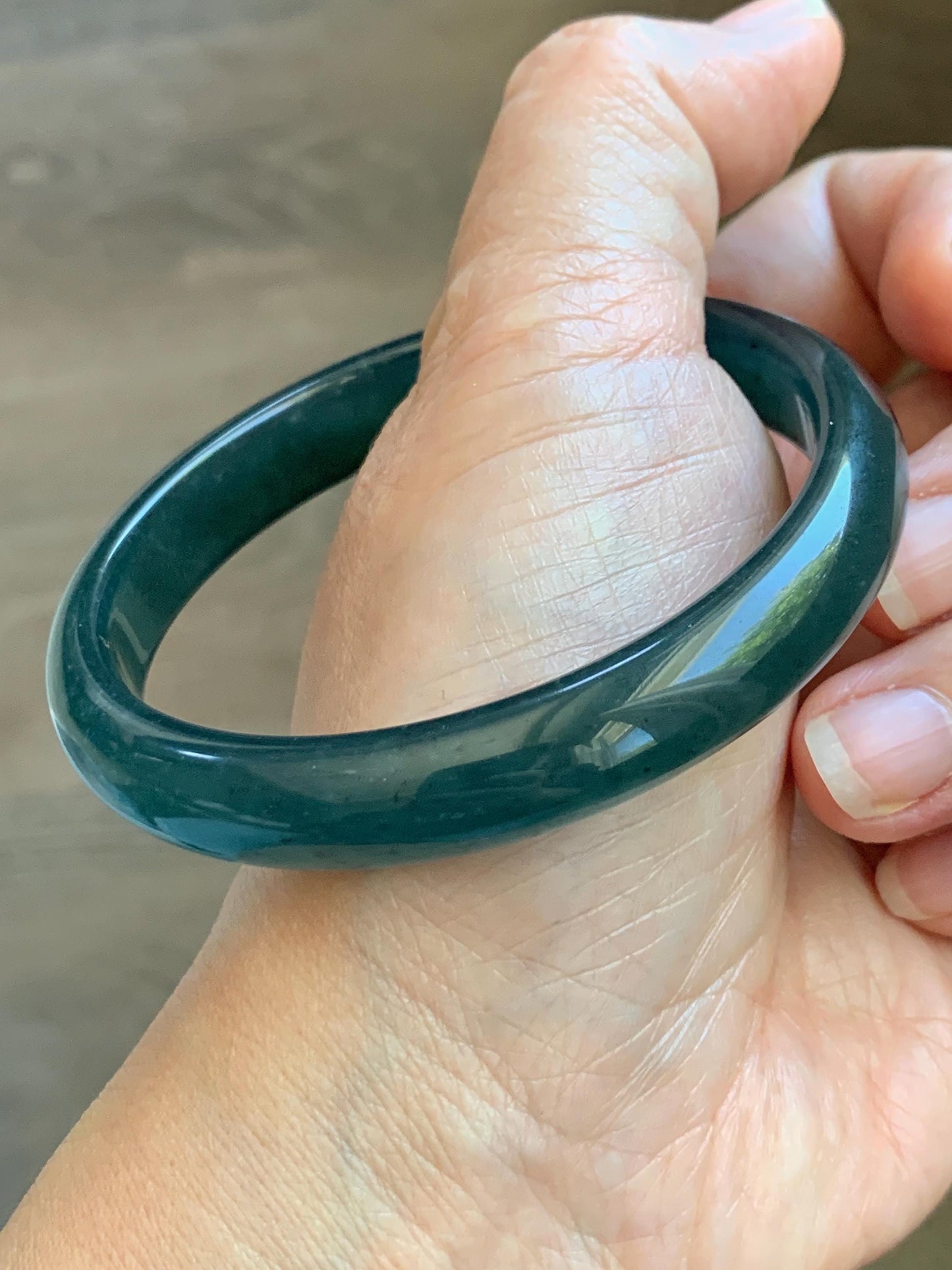 Certified Natural Grade A Guatemalan Icy Translucent Dark Teal Blue Jade Jadeite Wide Bangle 58.52mm 7.23” 38.79g 天然冰危深蓝绿翡翠正圈宽版手镯 1216