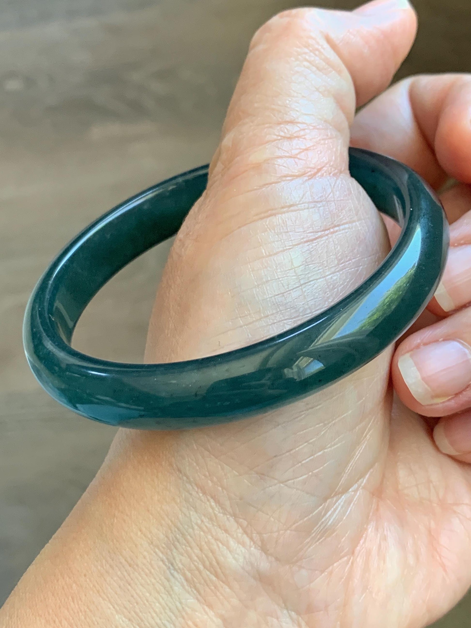 Certified Natural Grade A Guatemalan Icy Translucent Dark Teal Blue Jade Jadeite Wide Bangle 58.52mm 7.23” 38.79g 天然冰危深蓝绿翡翠正圈宽版手镯 1216