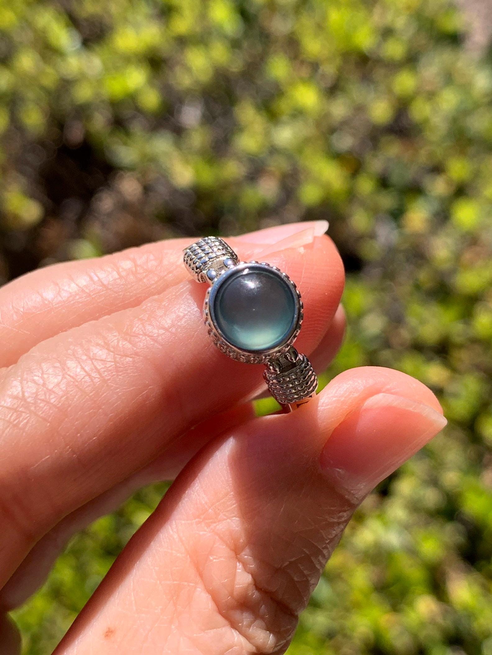 Natural Grade A Guatemalan Icy Highly Translucent Teal Blue Jade Jadeite Ring Sterling Silver Size Adjustable 天然冰危蓝绿翡翠银镶戒指 WLU96
