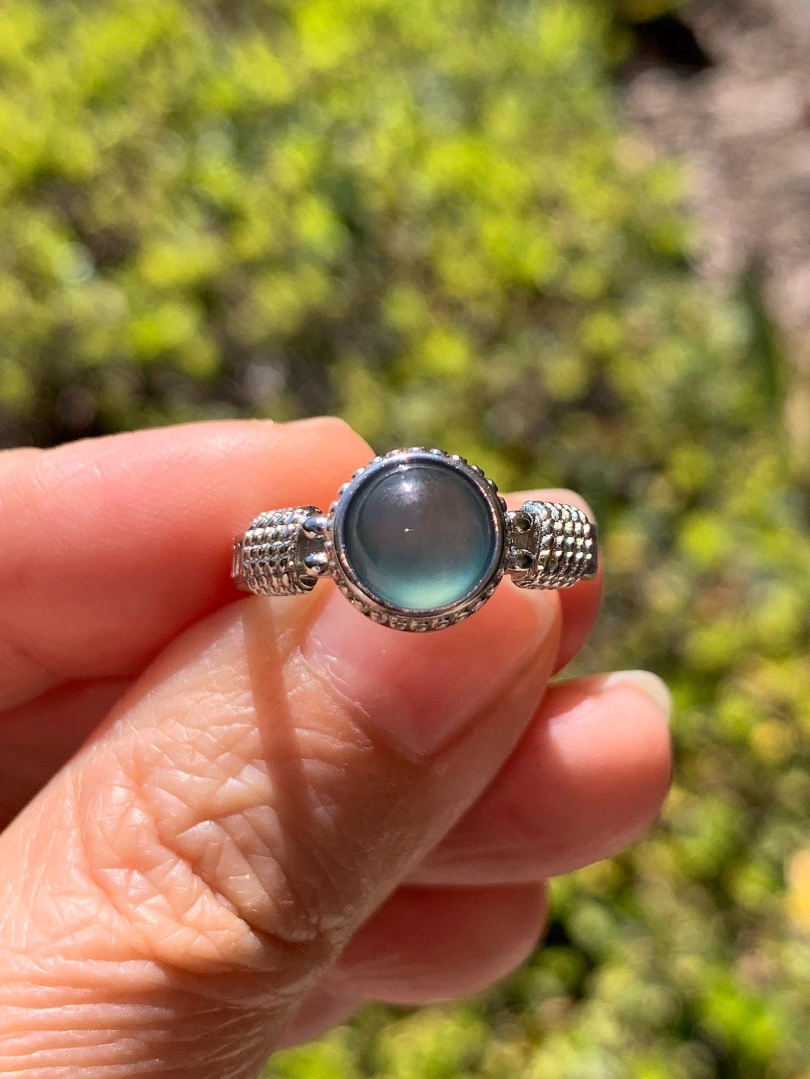 Natural Grade A Guatemalan Icy Highly Translucent Teal Blue Jade Jadeite Ring Sterling Silver Size Adjustable 天然冰危蓝绿翡翠银镶戒指 WLU96
