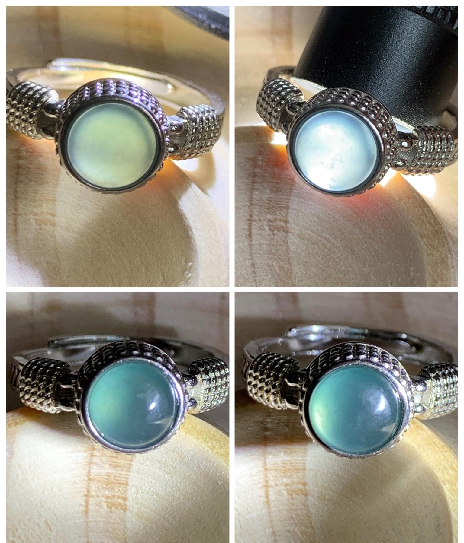 Natural Grade A Guatemalan Icy Highly Translucent Teal Blue Jade Jadeite Ring Sterling Silver Size Adjustable 天然冰危蓝绿翡翠银镶戒指 WLU96