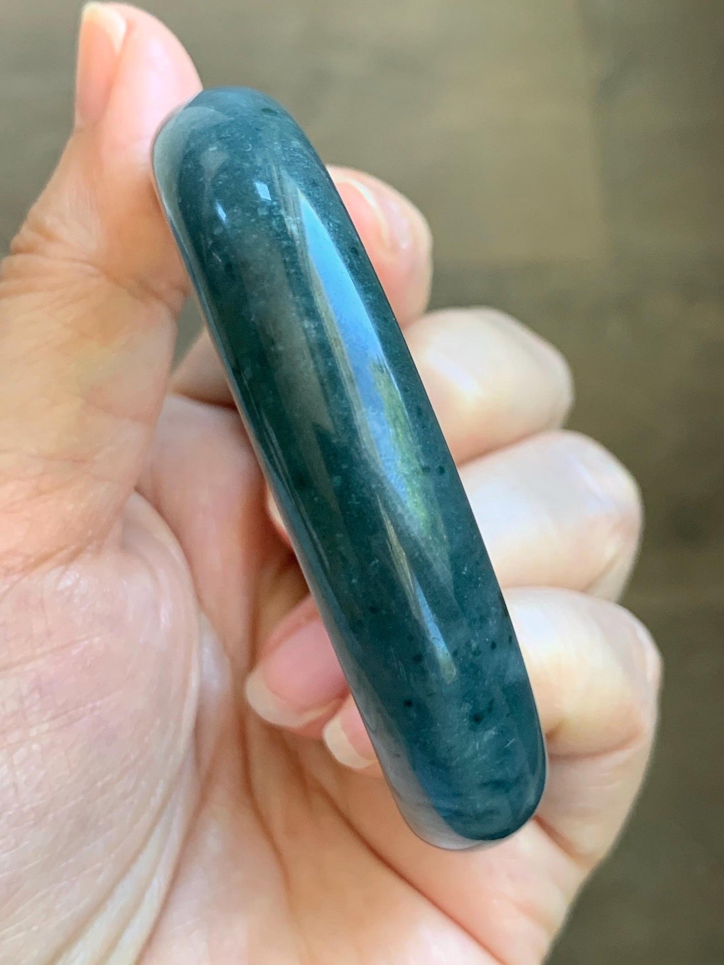 Certified Natural Grade A Guatemalan Icy Translucent Dark Teal Blue Jade Jadeite Wide Bangle 57.93mm 7.16” 53.51g 天然冰危深蓝绿翡翠正圈宽版手镯 1199