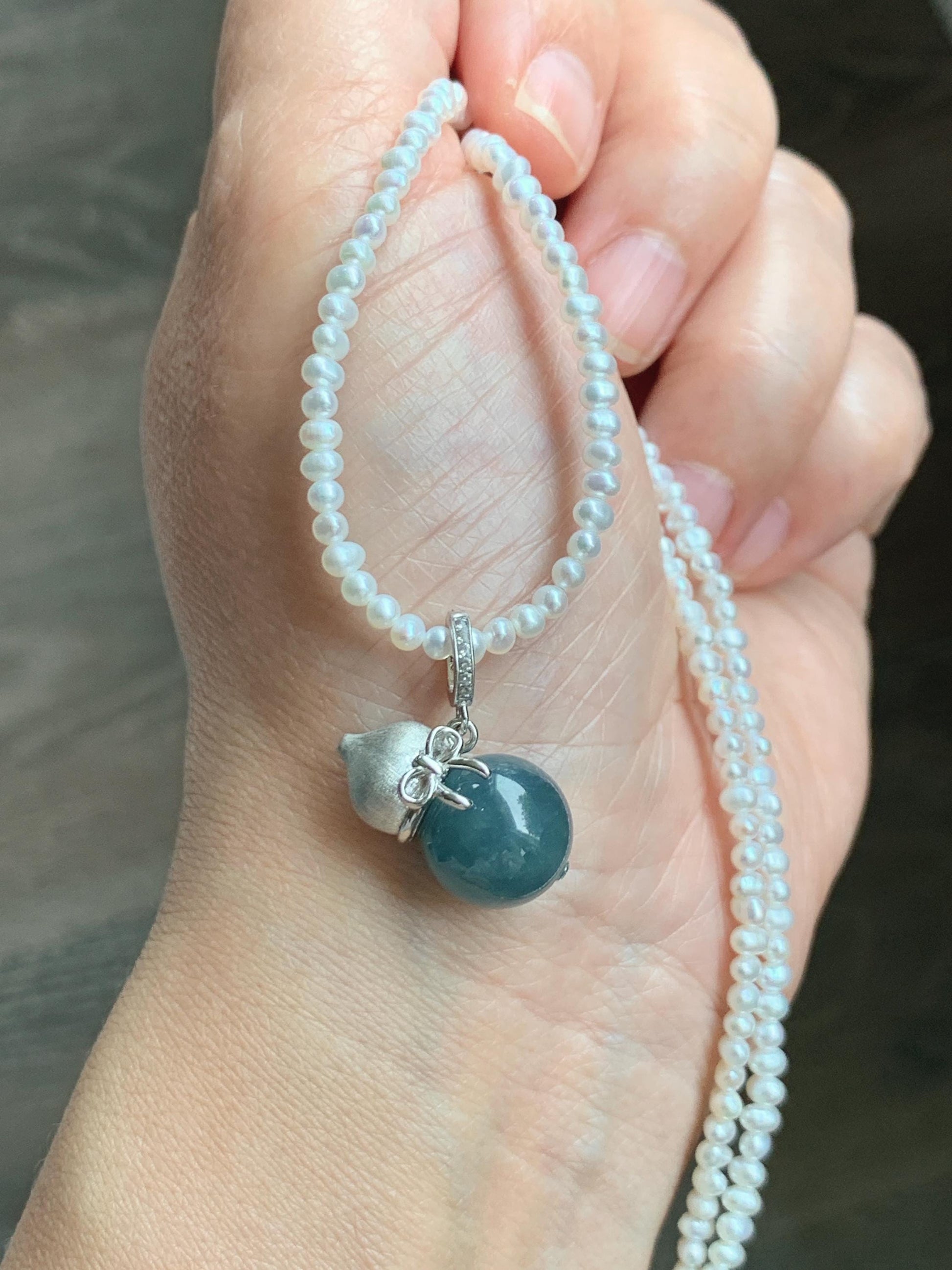 Natural Grade A Guatemalan Icy Translucent Dark Blue Jade Jadeite Bead Gourd Hulu Pendant Sterling Silver 5g 天然冰危是蓝翡翠单珠葫芦镶嵌吊坠 DZH110