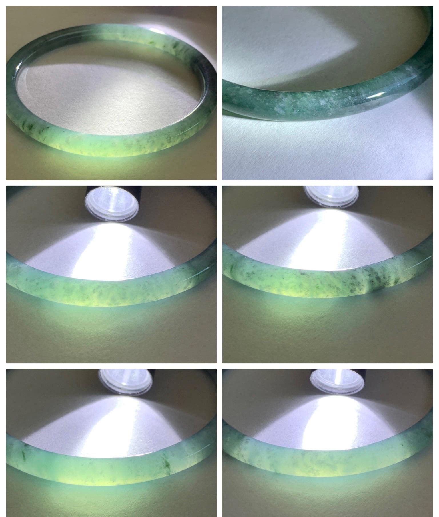 Certified Natural Grade A Guatemalan Icy Translucent Dusty Teal Green Jade Jadeite Slim Bangle 61.75mm 7.63” 21.4g 天然冰胶危蓝绿翡翠细圆条手镯 1222
