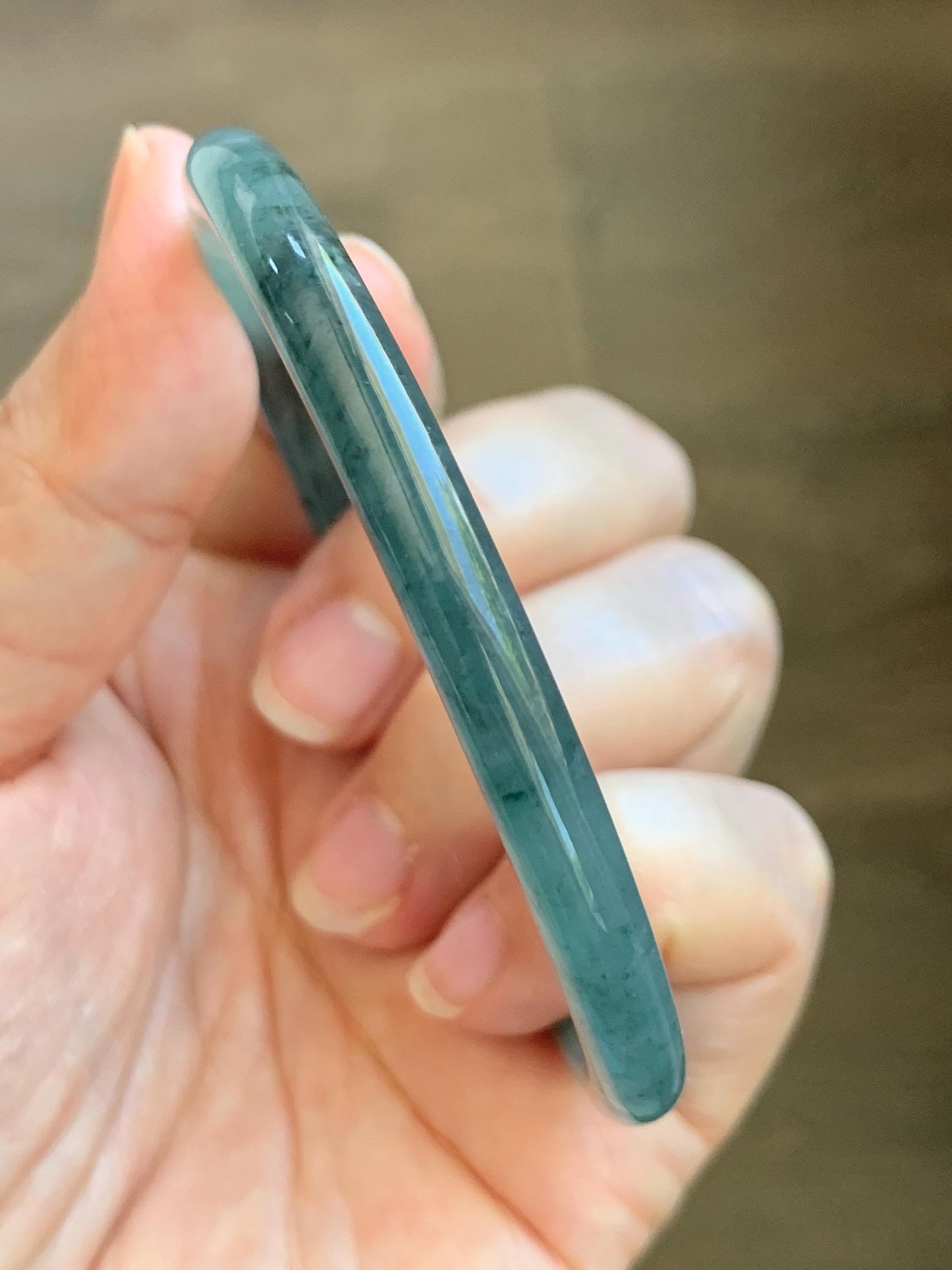 Certified Natural Grade A Guatemalan Icy Translucent Dusty Teal Green Jade Jadeite Slim Bangle 61.75mm 7.63” 21.4g 天然冰胶危蓝绿翡翠细圆条手镯 1222
