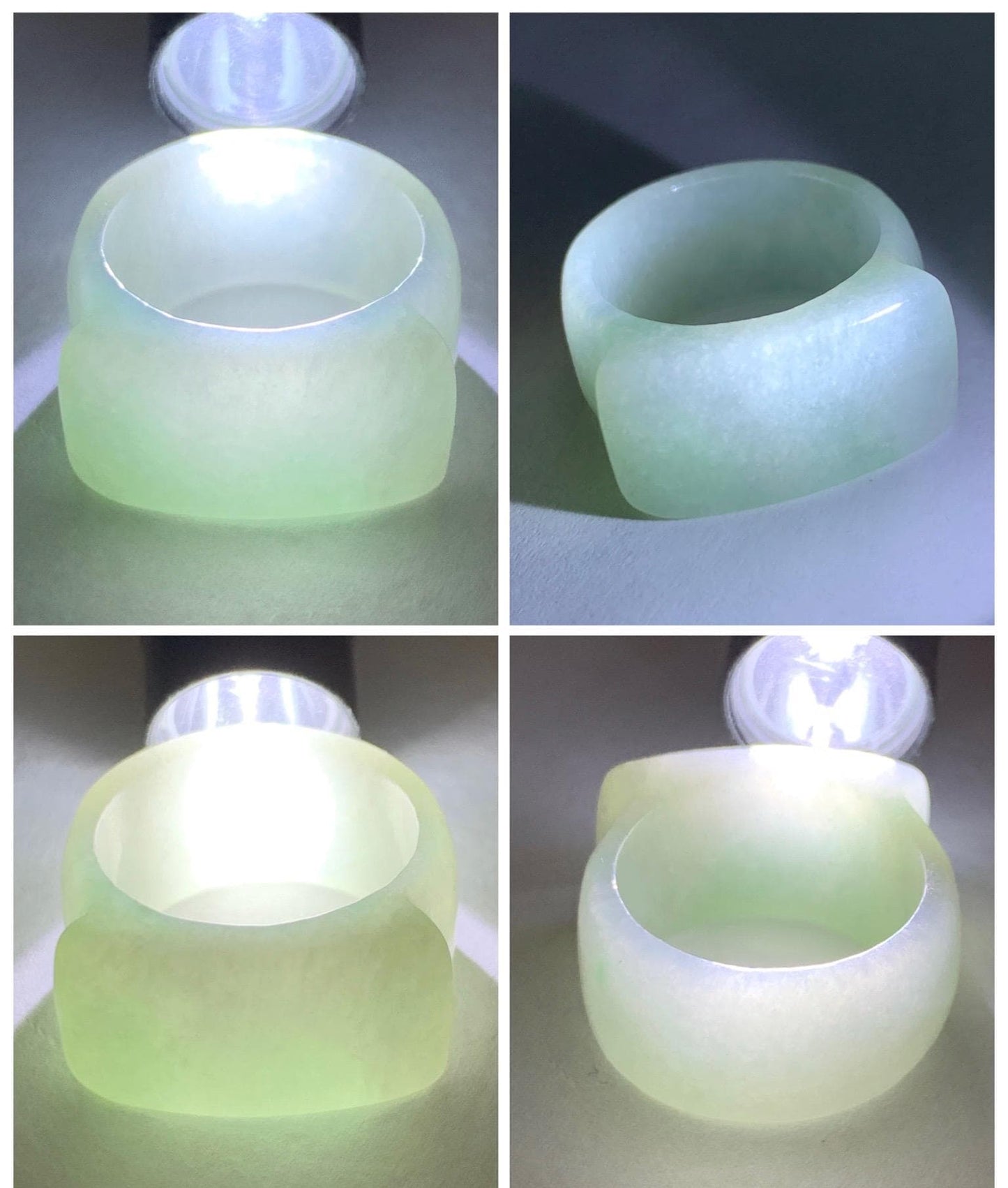 Natural Grade A Icy Translucent Pale Green White Jade Jadeite Wide Banzhi Band Ring Size 9 US 9g 天然冰细糯晴底翡翠扳指戒圈 MBZ55