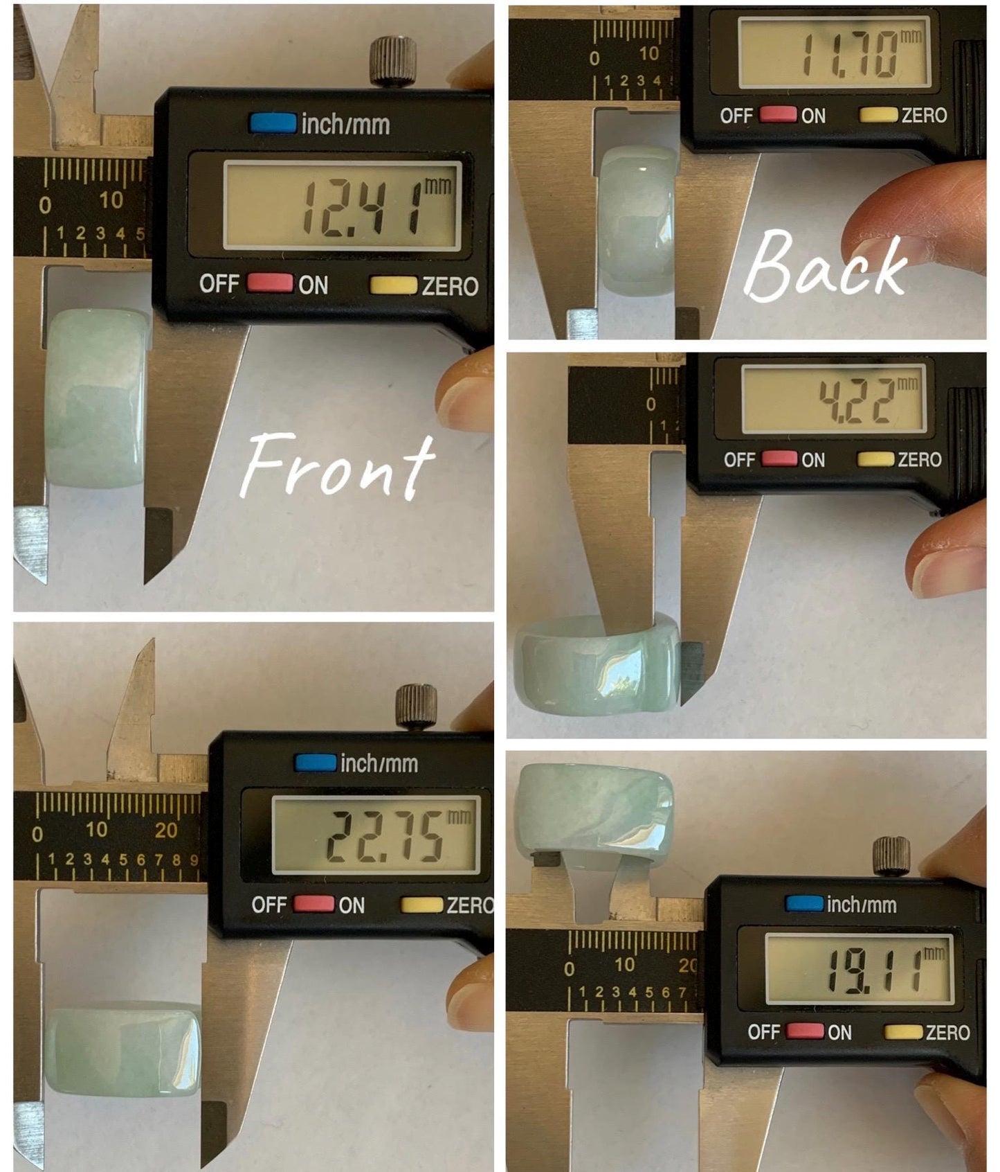 Natural Grade A Icy Translucent Pale Green White Jade Jadeite Wide Banzhi Band Ring Size 9 US 9g 天然冰细糯晴底翡翠扳指戒圈 MBZ55
