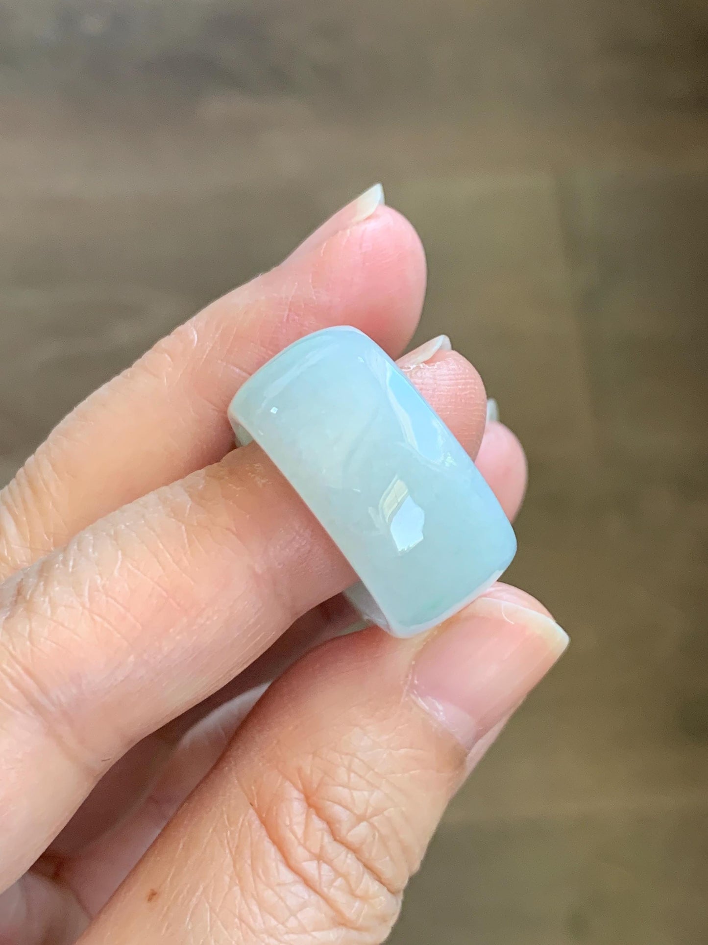 Natural Grade A Icy Translucent Pale Green White Jade Jadeite Wide Banzhi Band Ring Size 9 US 9g 天然冰细糯晴底翡翠扳指戒圈 MBZ55