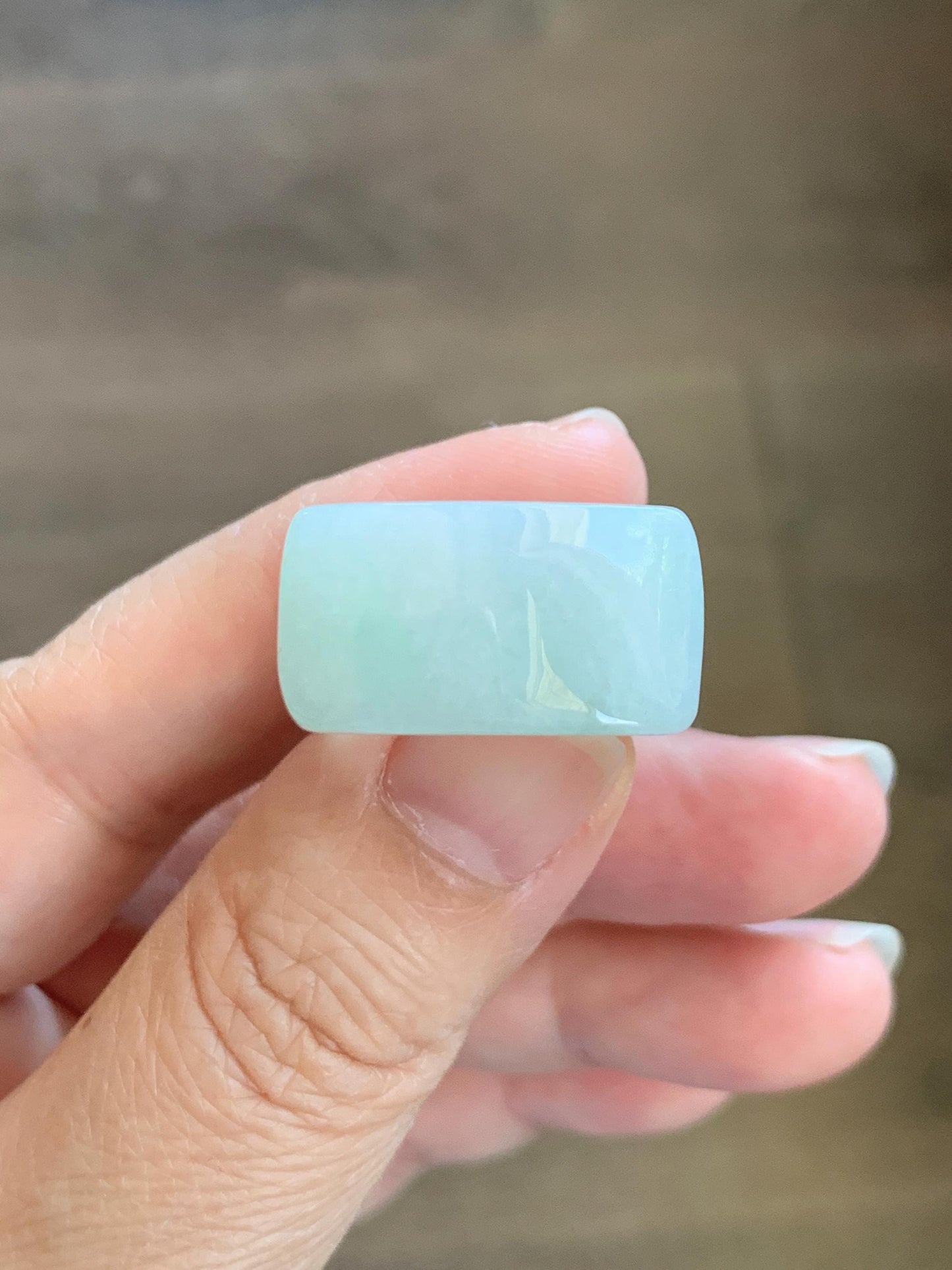 Natural Grade A Icy Translucent Pale Green White Jade Jadeite Wide Banzhi Band Ring Size 9 US 9g 天然冰细糯晴底翡翠扳指戒圈 MBZ55